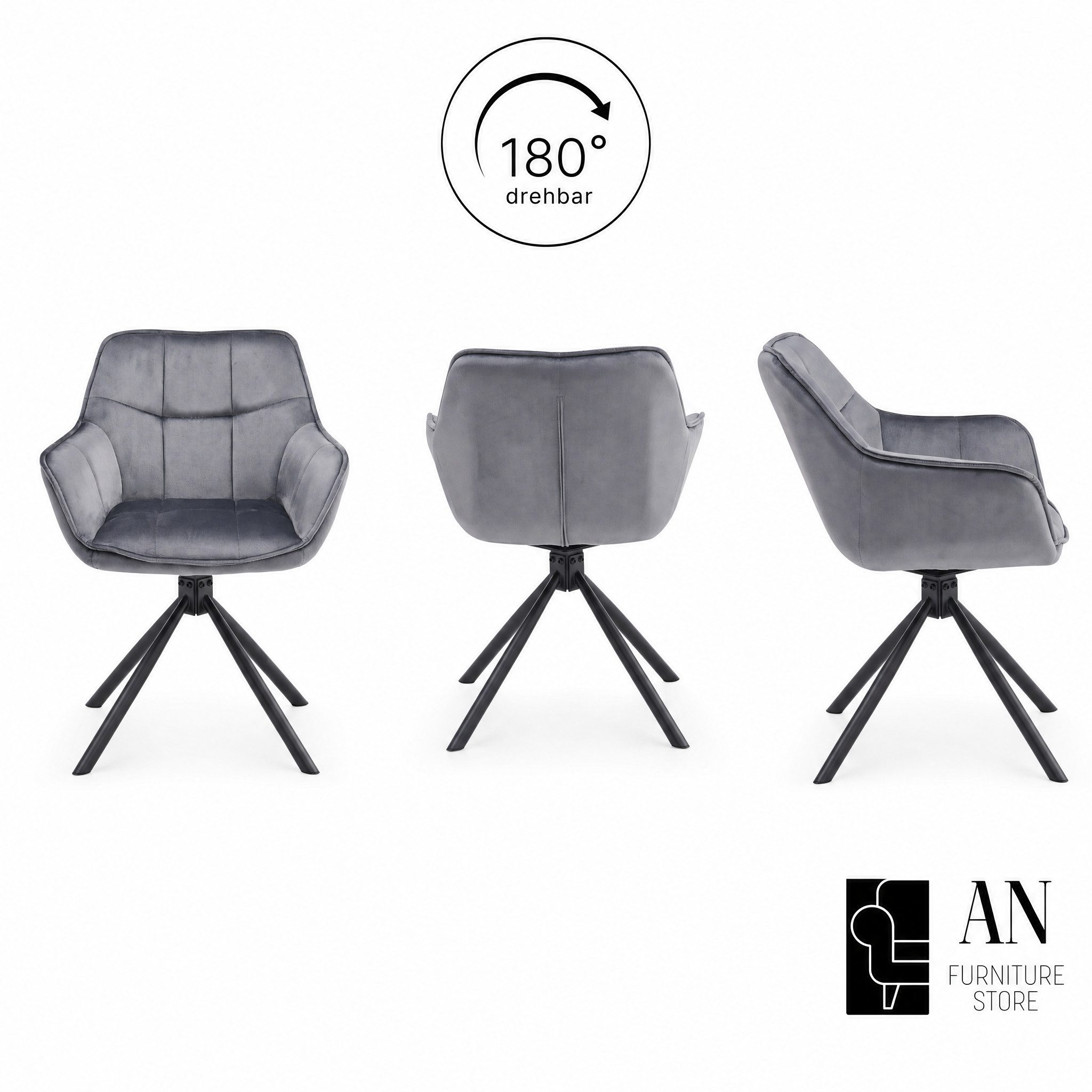 AN FURNITURE STORE Drehstuhl Drehsessel Samt mit Armlehne, 180° drehbar (6er-Set)