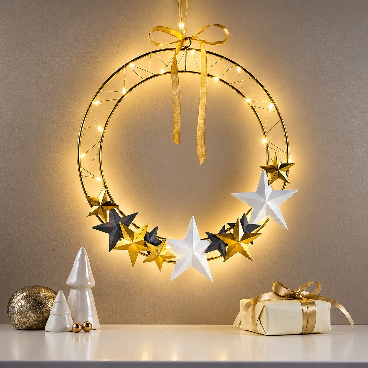 Weltbild Dekolicht LED Beleuchtung 30cm Metallring Weihnachtsdeko Leuchte Dekoration, Weihnachtsbeleuchtung Lichtdeko Advent Deko Fenster Wand – Bild 5 von 5