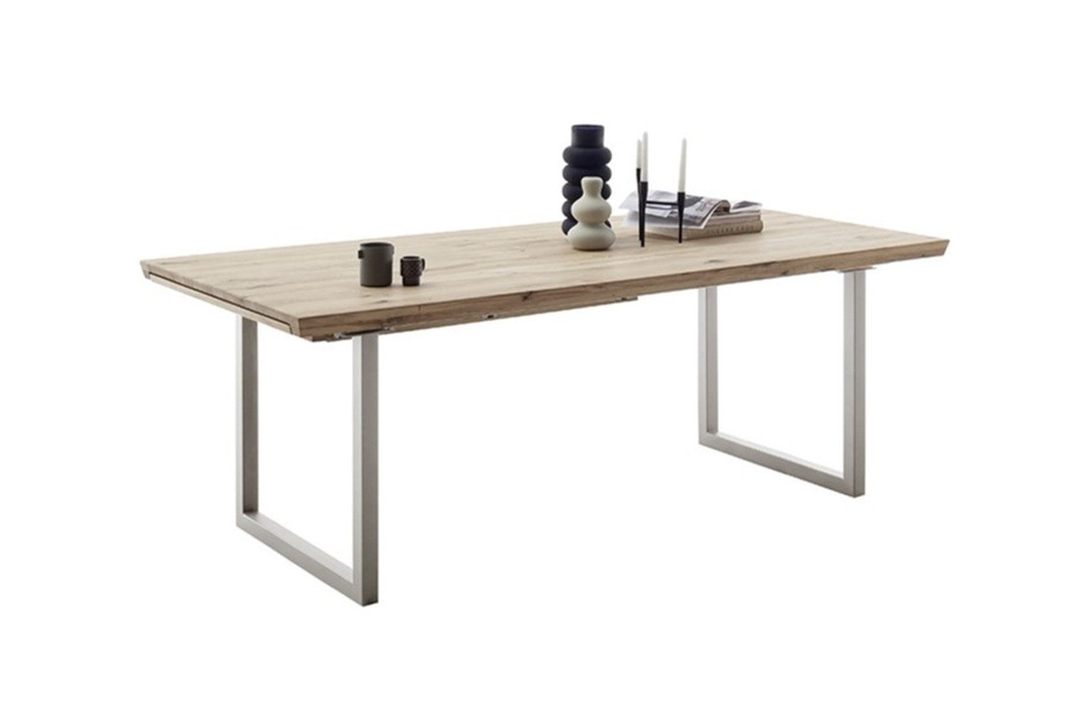 freiraum Kulissen-Esstisch BROOKLYN, in Bianco geölt / Edelstahl - 180/280x73x100 (BxHxT)