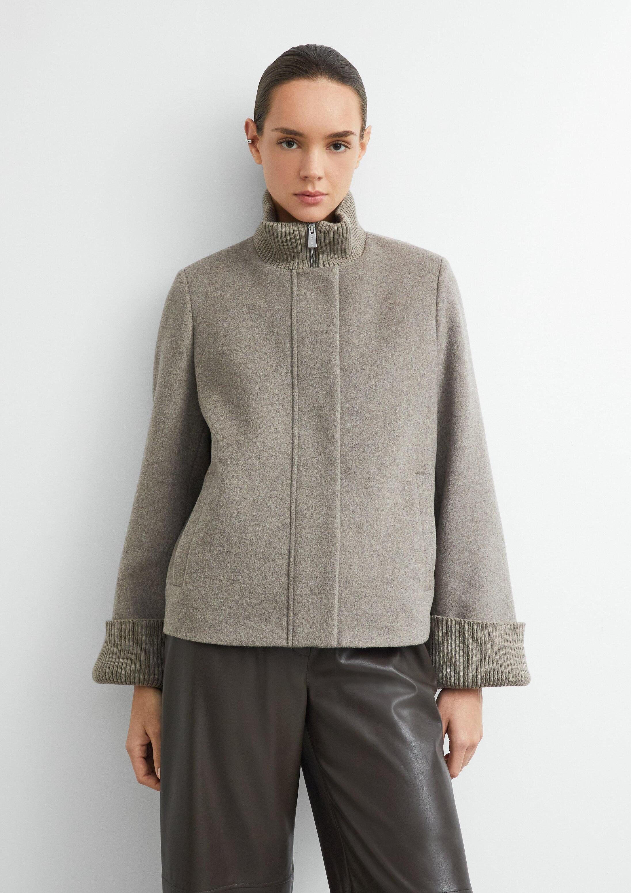 comma Winterjacke Outdoor-Jacke Kurze Wollmix-Jacke mit Strick-Details