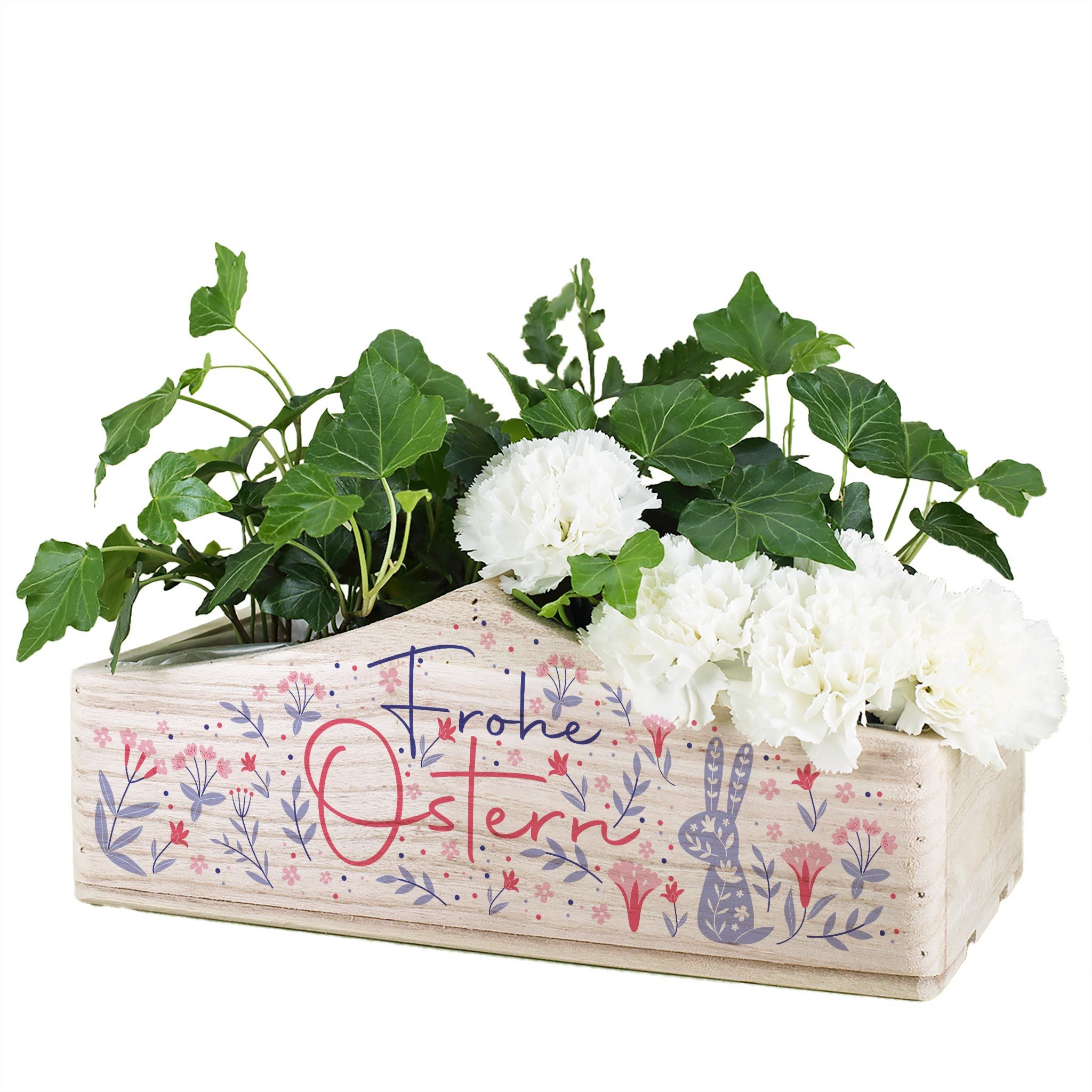 Herz & Heim Geschenkbox zu Ostern - Pflanzkorb aus Holz als Osterkorb für Ostergeschenke, 1 Griff, mit Folie ausgekleidet