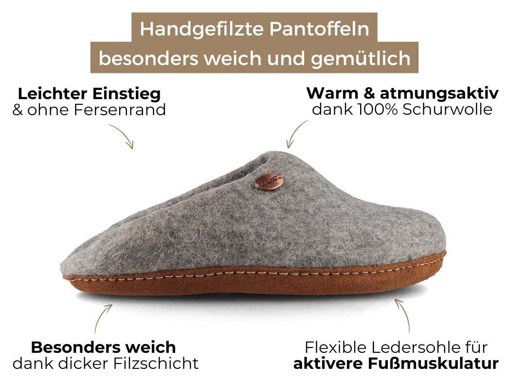 WoolFit Filz Puschen Tibet Hausschuh handgefilzt ohne Fersenrand
