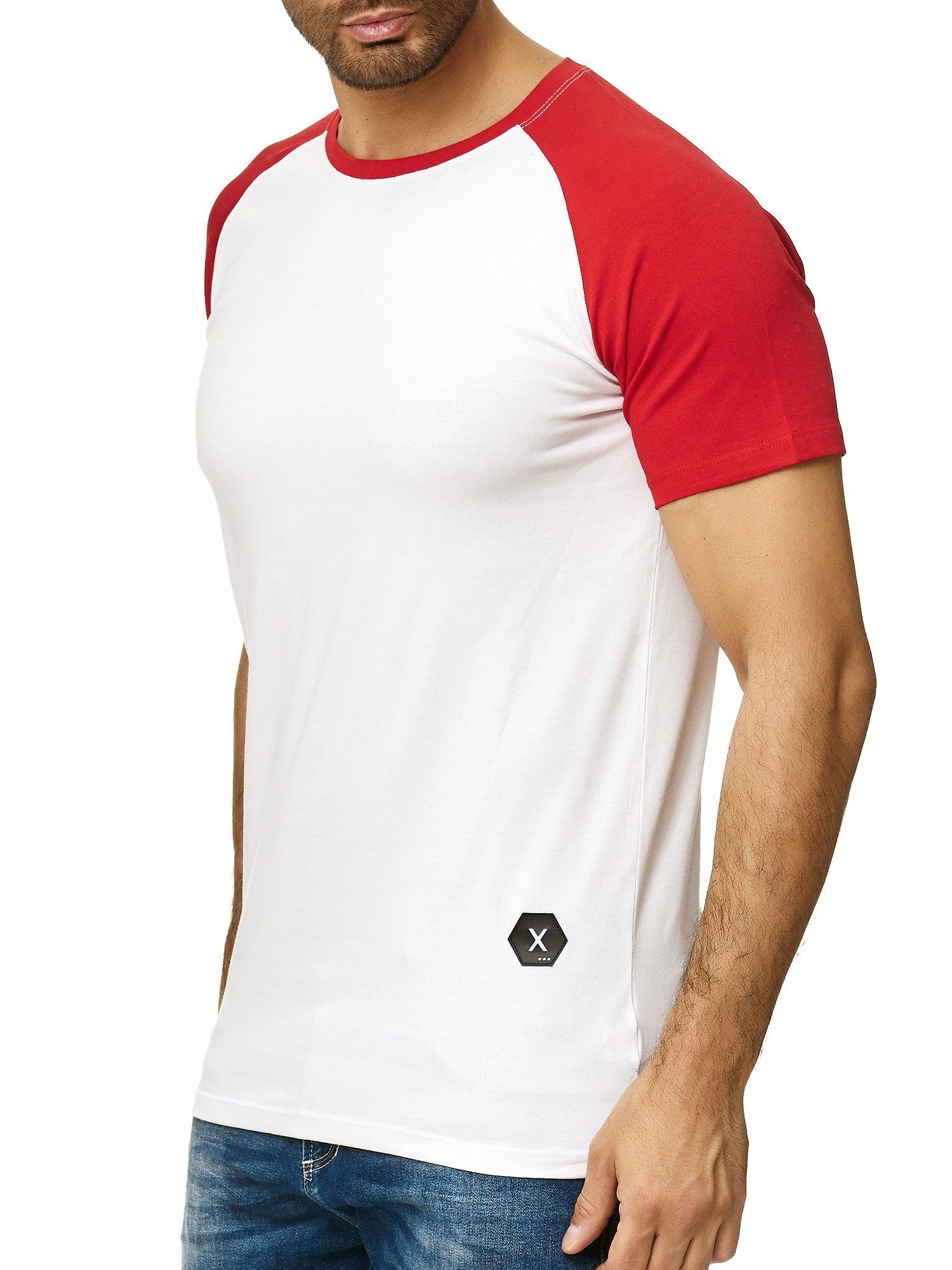 OneRedox T-Shirt 1302C (Shirt Tee, Freizeit Kurzarmshirt Casual Fitness Rot Polo Weiss 1-tlg)