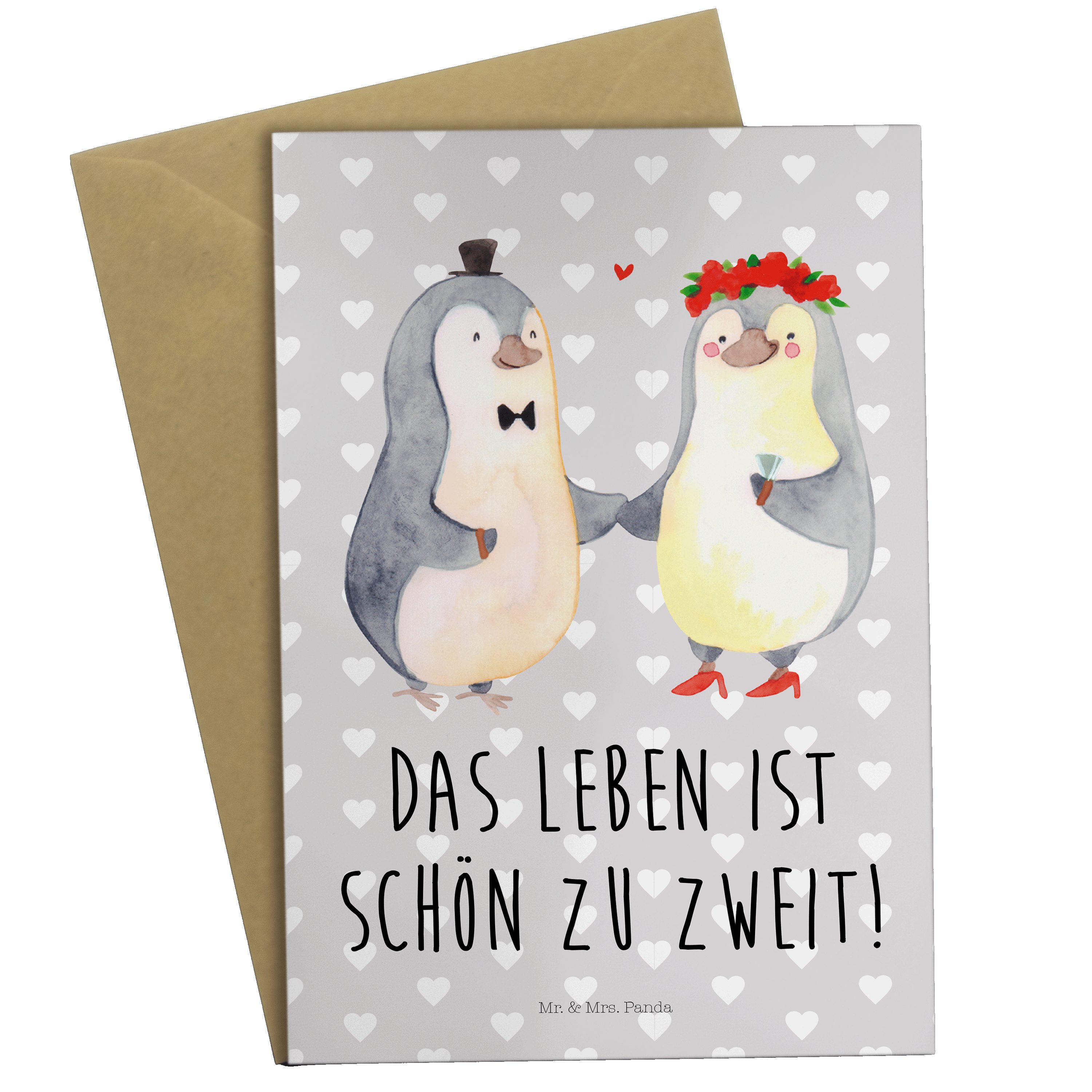 Mr. & Mrs. Panda Grußkarte Pinguin Heirat - Grau Pastell - Geschenk, Bräutigam, Heiratsantrag, K