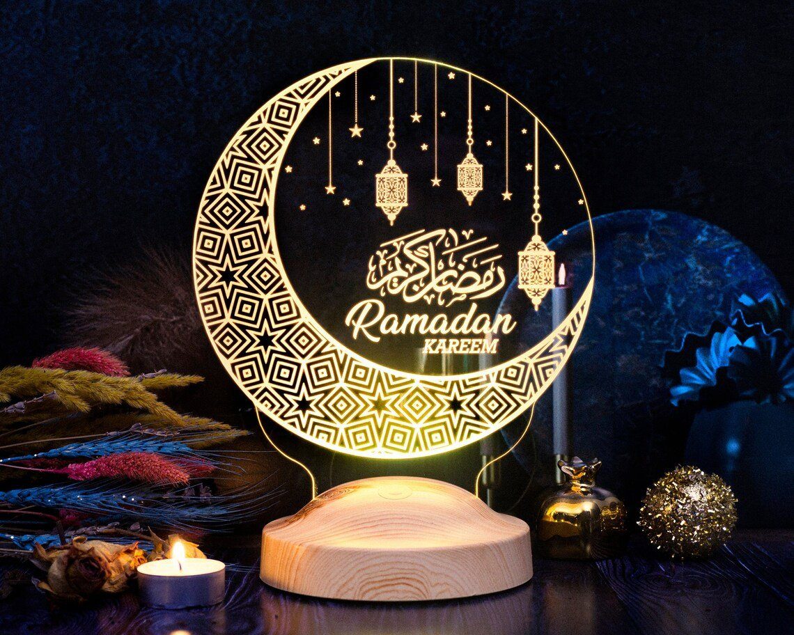 Geschenkelampe LED Nachttischlampe Ramadan Kareem Islamische Deko Geschenk für Muslimischen Freunde, Leuchte 7 Farben fest integriert, Allah Islamisches Kalligraphie, Ramadan Geschenk, Ramadan Deko