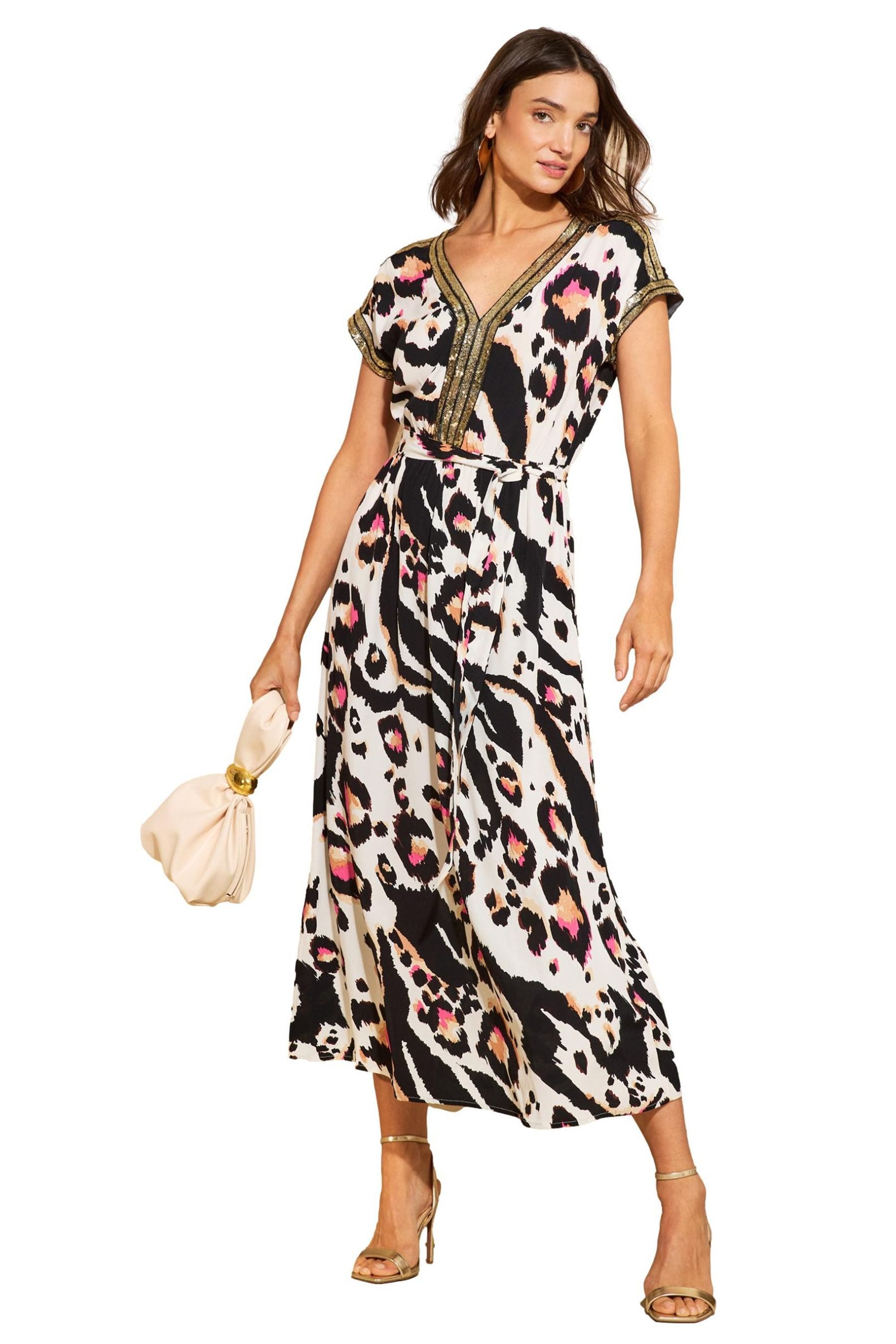 Love & Roses Midikleid Love & Roses Midikleid, V-Ausschnitt + Pailletten (1-tlg)