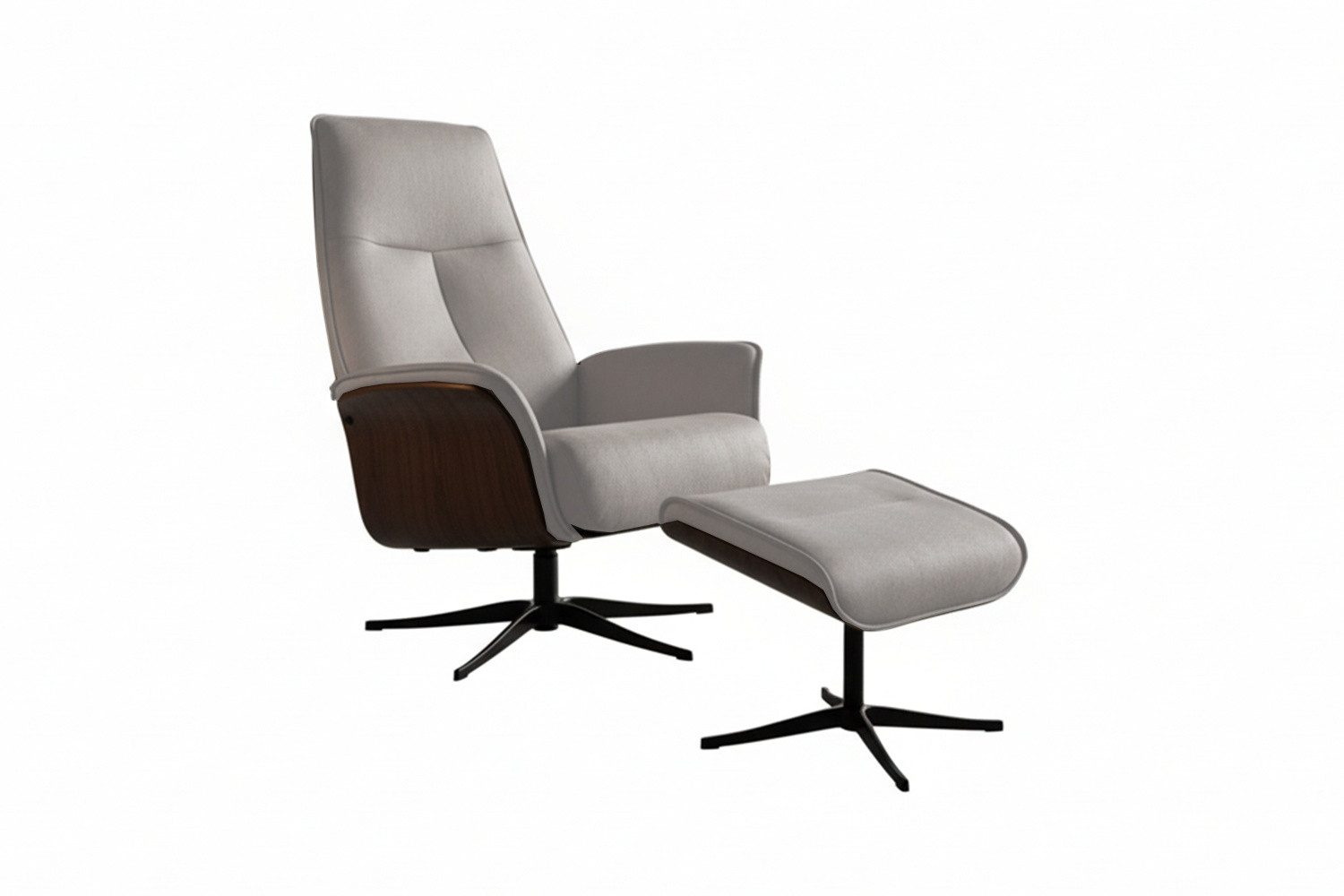 KAWOLA Relaxsessel FERREIRA Leder grau Komfort Drehsessel – Bequem, 360° drehbar, Relaxfunktion, Kopfstütze, inklusive Fußhocker