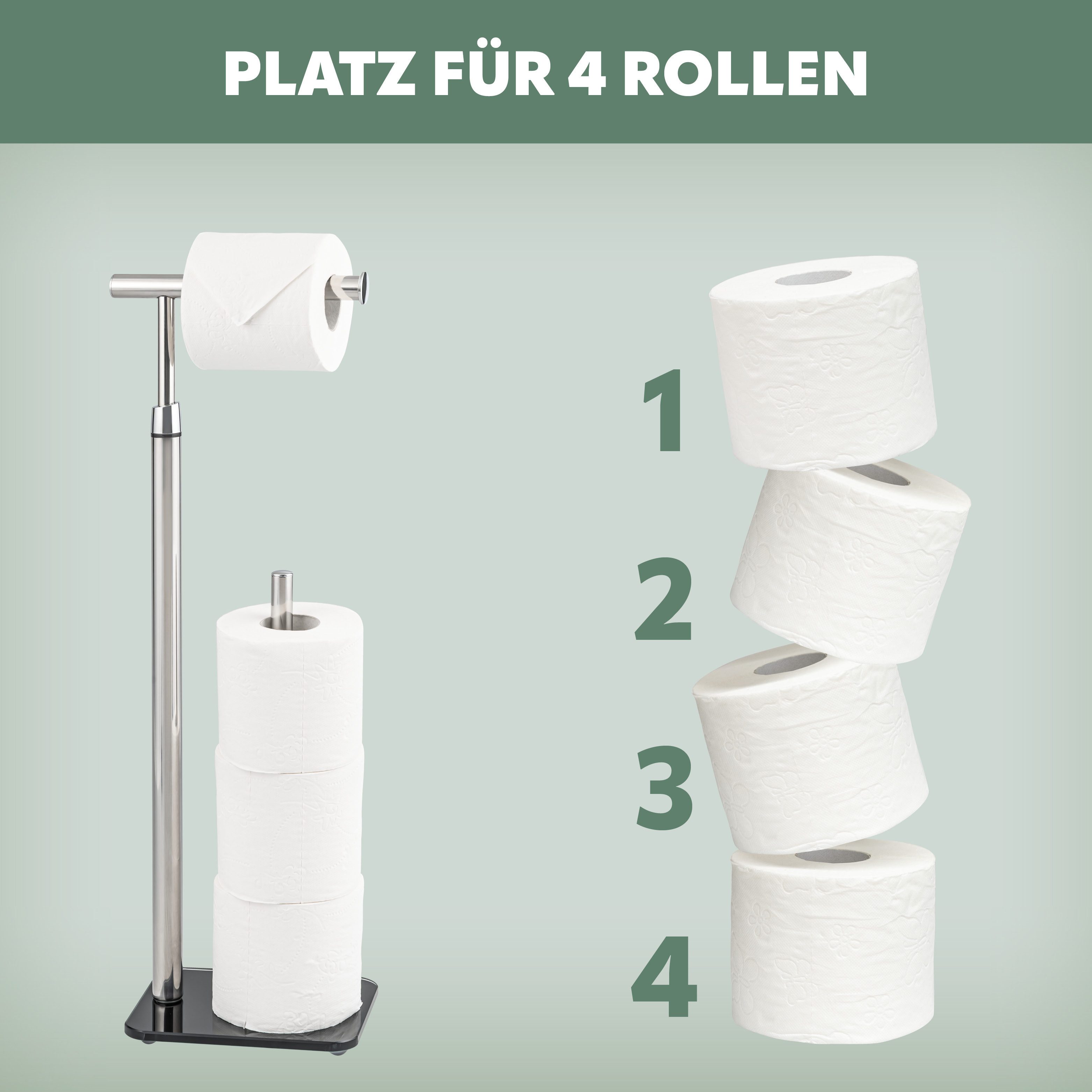 bremermann Toilettenpapierhalter Stand-WC-Rollenhalter 2in1, Ersatzrollenhalter, Edelstahl Glassockel