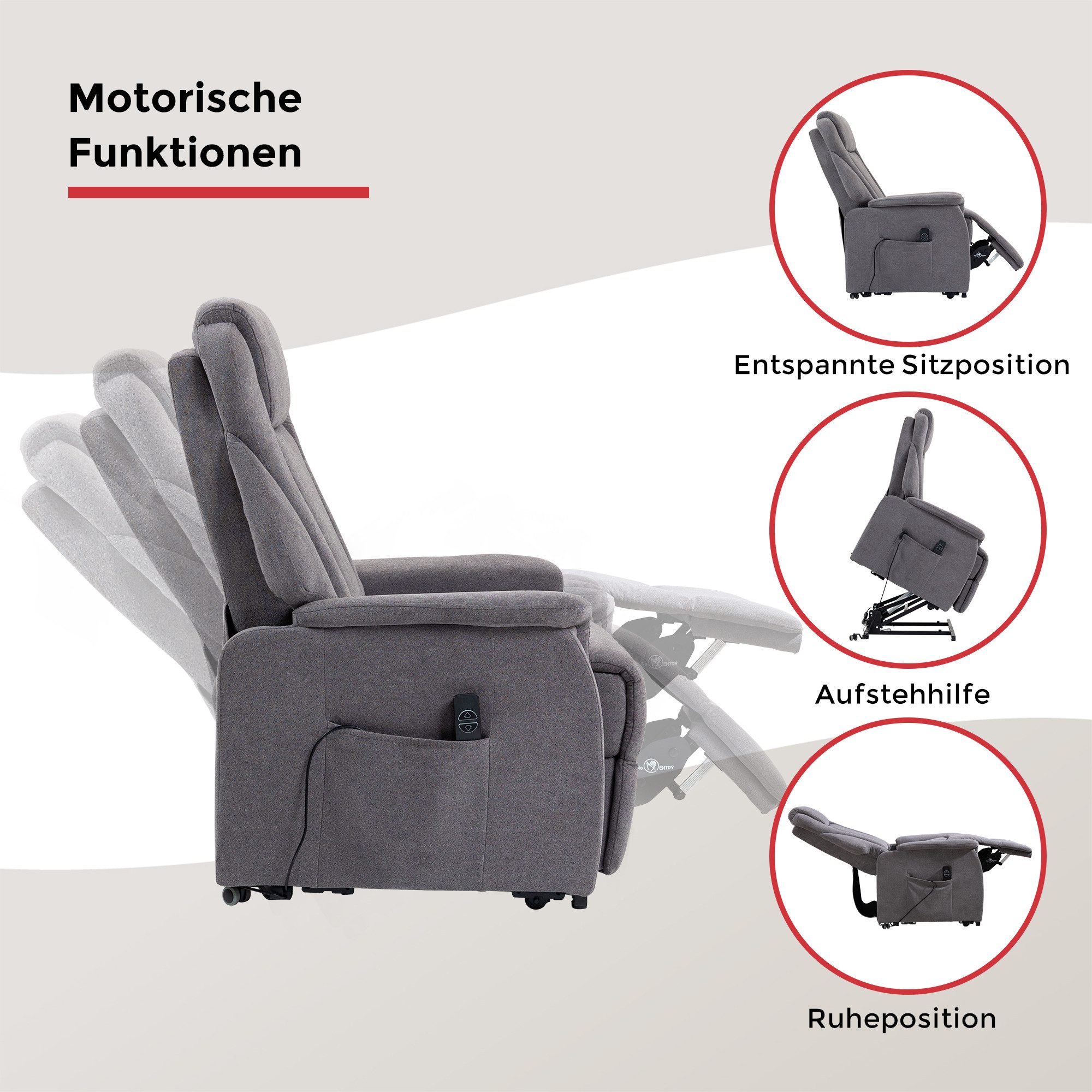 Duo Collection TV-Sessel Toronto XXL mit elektrischer Aufstehhilfe und Relaxfunktion, bis 150kg belastbar, Taschenfederkern, Stahlwellenunterfederung – Bild 3 von 5