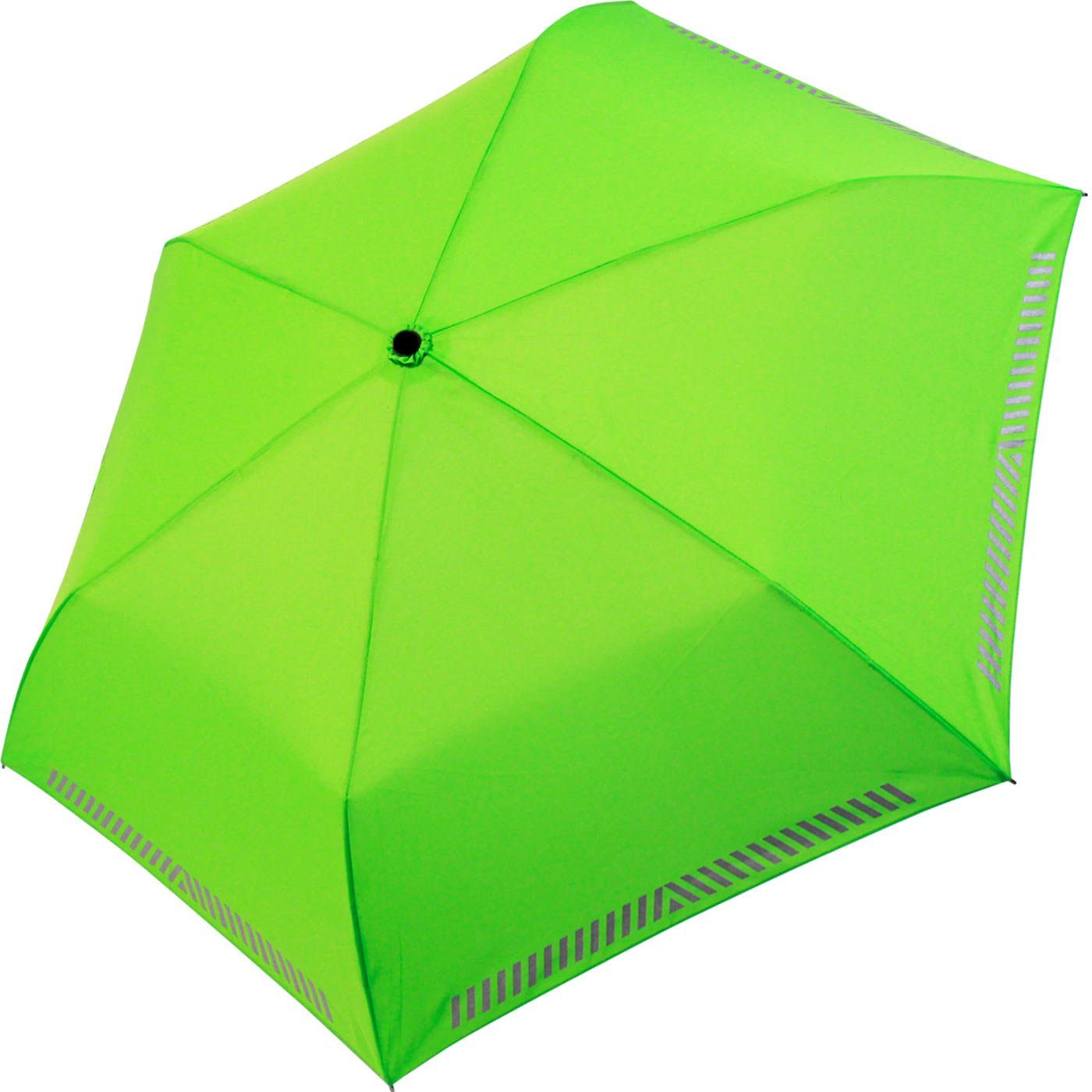 iX-brella Taschenregenschirm Mini Kinderschirm Safety extra reflektierend Reflex leicht, neon-grün