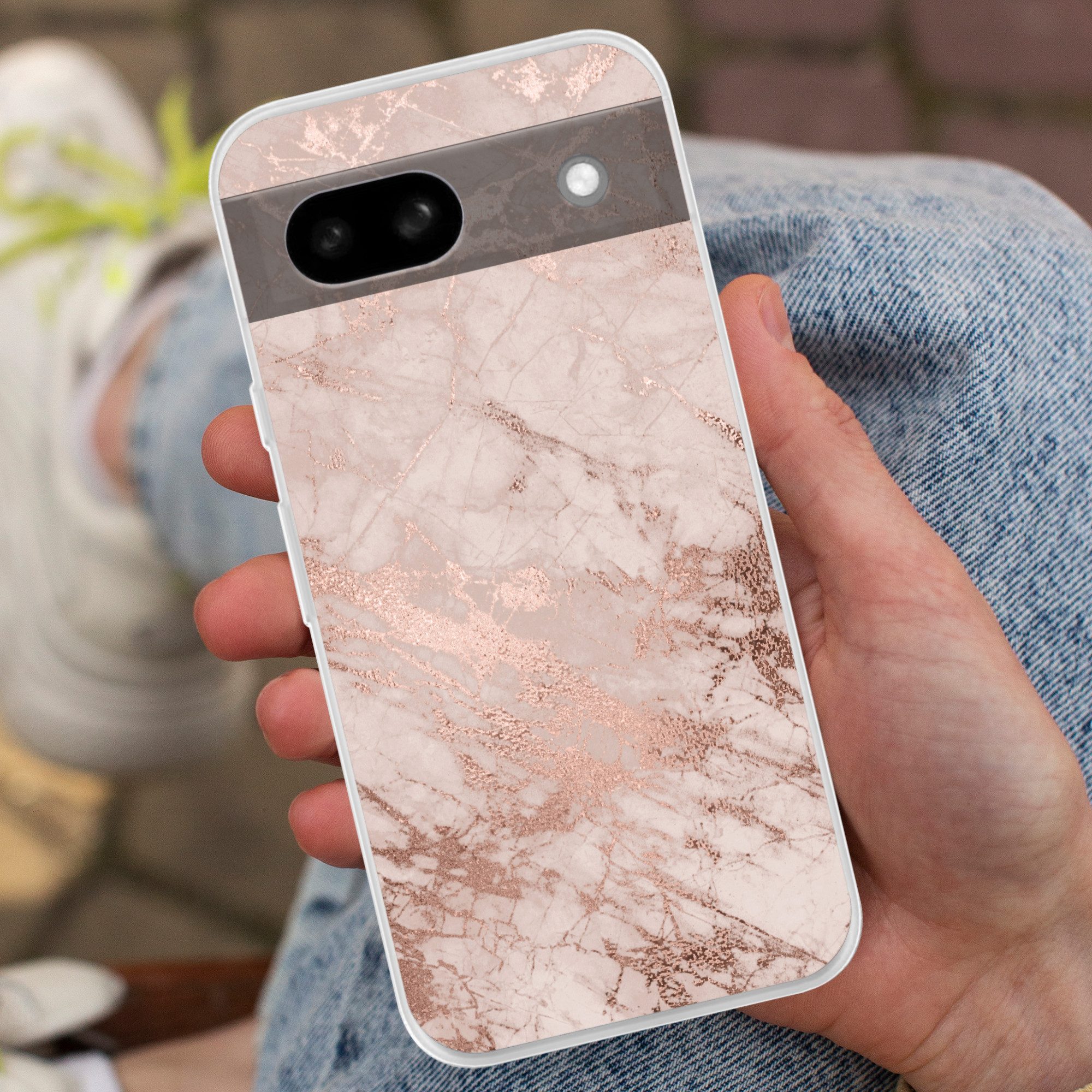 MuchoWow Handyhülle für Google Pixel 8a Marmor - Rosa - Luxus - Marmoroptik - Glitzer - De, Phone Case, Silikon, Schutzhülle Dünn