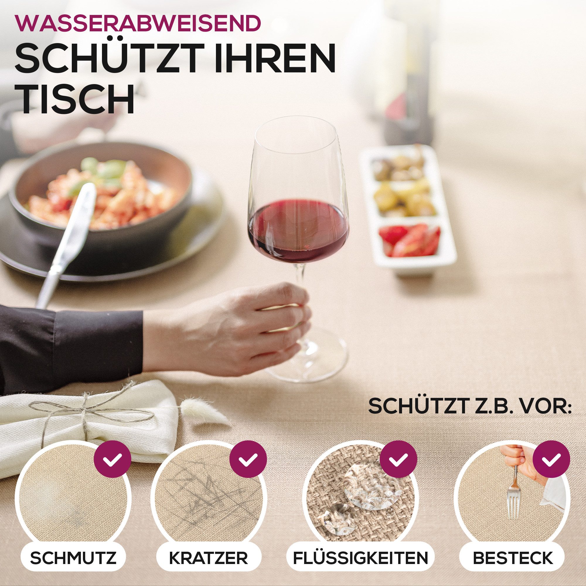 Beautex Tischdecke Lina elegante Leinenoptik, viele Größen und Farben (1-tlg), Schmutzabweisend, knitterarm, sauber umnähmter Saum – Bild 2 von 5