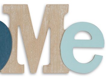 Levandeo® Deko-Schriftzug, 3D Schriftzug Home aus Holz 35x13cm Blau Natur Buchstaben zum