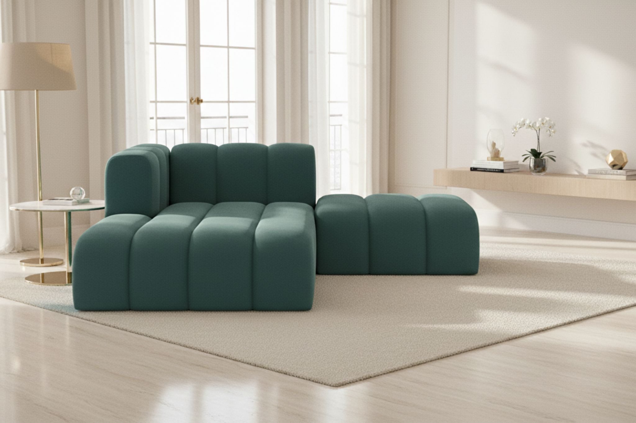 Kaiser Möbel Chaiselongue Grand mit Hocker aus Veloursstoff Salvador, Set (Chaiselongue + Hocker), abgerundete Form,modulares Möbelstück,pflegeleichter Veloursstoff