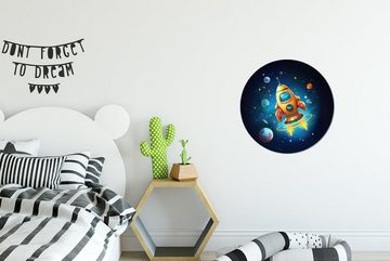 MuchoWow Wandsticker Rakete - Weltraum - Planeten - Kinder - Junge (1 St), Tapetenkreis für Kinderzimmer, Tapetenaufkleber, Rund, Wohnzimmer