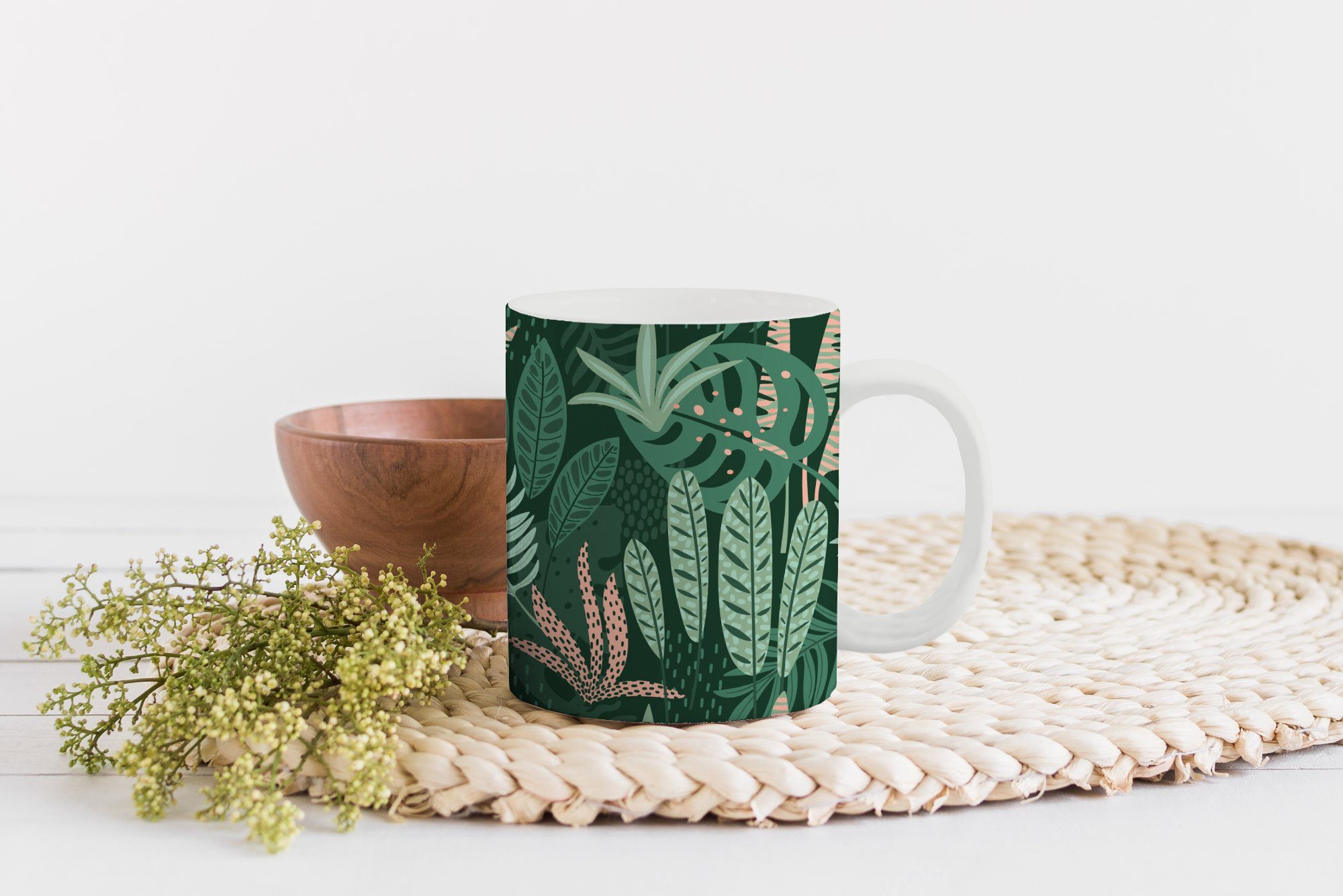- Exotische Pflanzen Teetasse, Mädchen - Kinder Becher, Muster - Keramik, MuchoWow Blätter Teetasse, - Jungen Kaffeetassen, Tasse -, - Geschenk