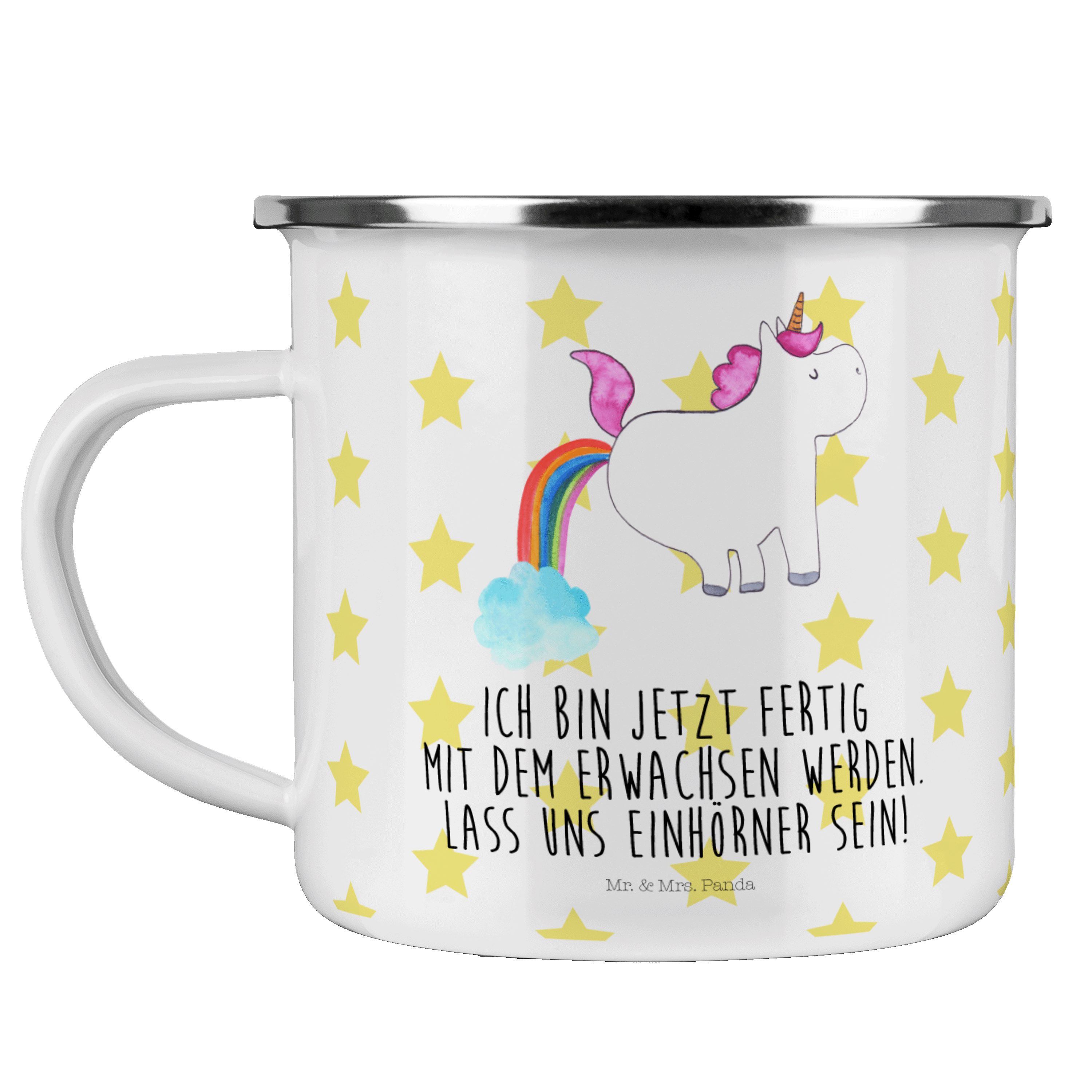 Mr. & Becher Emaille Metalltasse Pupsend - für Deko, Weiß Geschenk, Panda Mrs. Camp, - Einhorn Einhorn