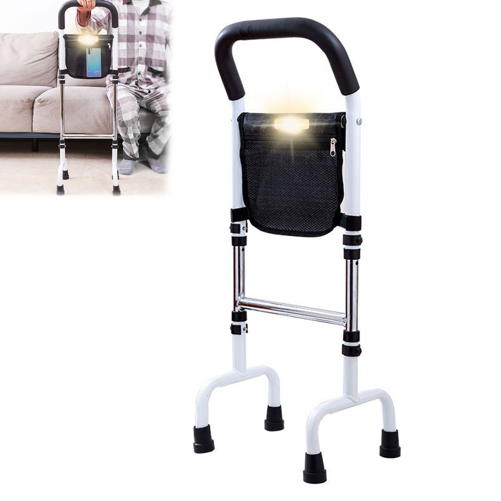 TWSOUL Gehstock Aufstehhilfe, Gehhilfe für Senioren WC-Aufstehhilfe Höhenverstellbar, Tragkraft 136kg, mit Bewegungslicht, für Bett, Toiletten, Sofa