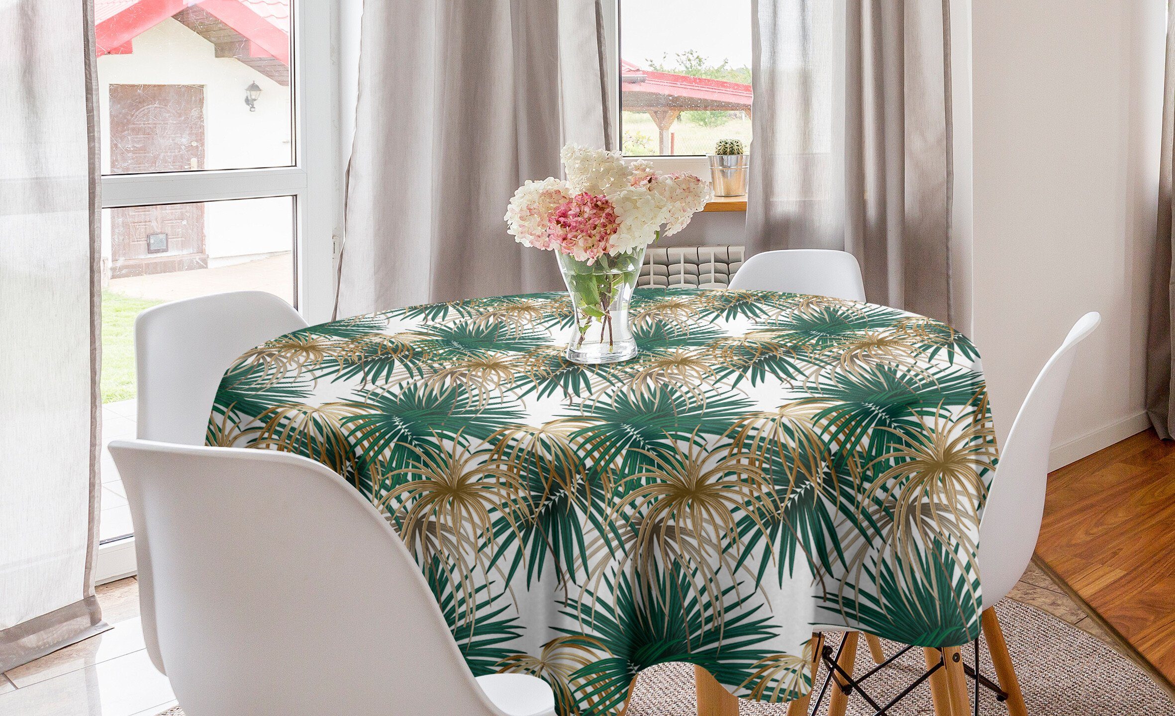 Kreis Tischdecke Abakuhaus Esszimmer Blattpflanzen Abdeckung Tischdecke Dekoration, Dschungel-Laub Lange Küche für