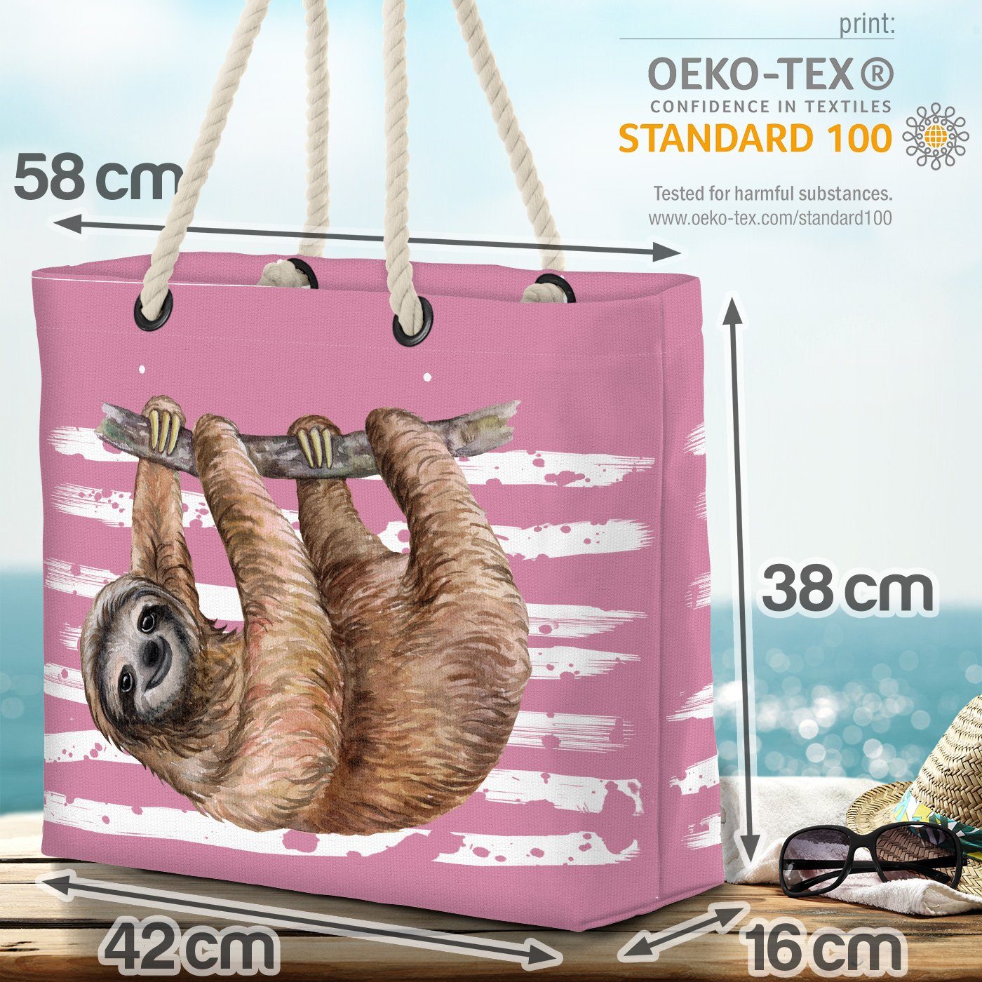 Safari (1-tlg), Sommer Faultier Shopper Regenwald Beach Strandtasche Bag Tropen VOID Tier rosa Faul
