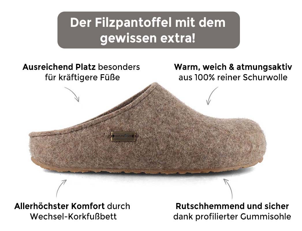 Haflinger Filz-Pantoffel Grizzly Michel Hausschuh breites Komfortfußbett
