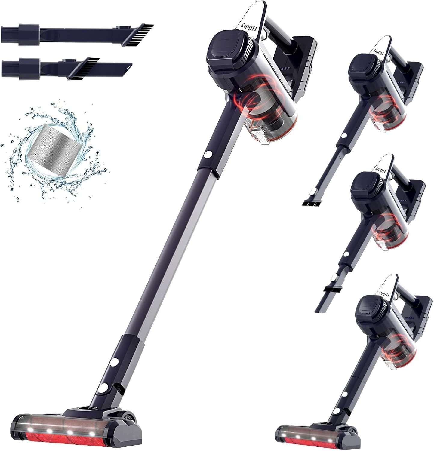 Vivitar Akku-Hand-und Stielstaubsauger Kabellos, Akkusauger Kabelloser Staubsauger Bis zu 45Mins Laufzeit, beutellos, Stielstaubsauger mit Wandhalterung & Led-Licht für Haar