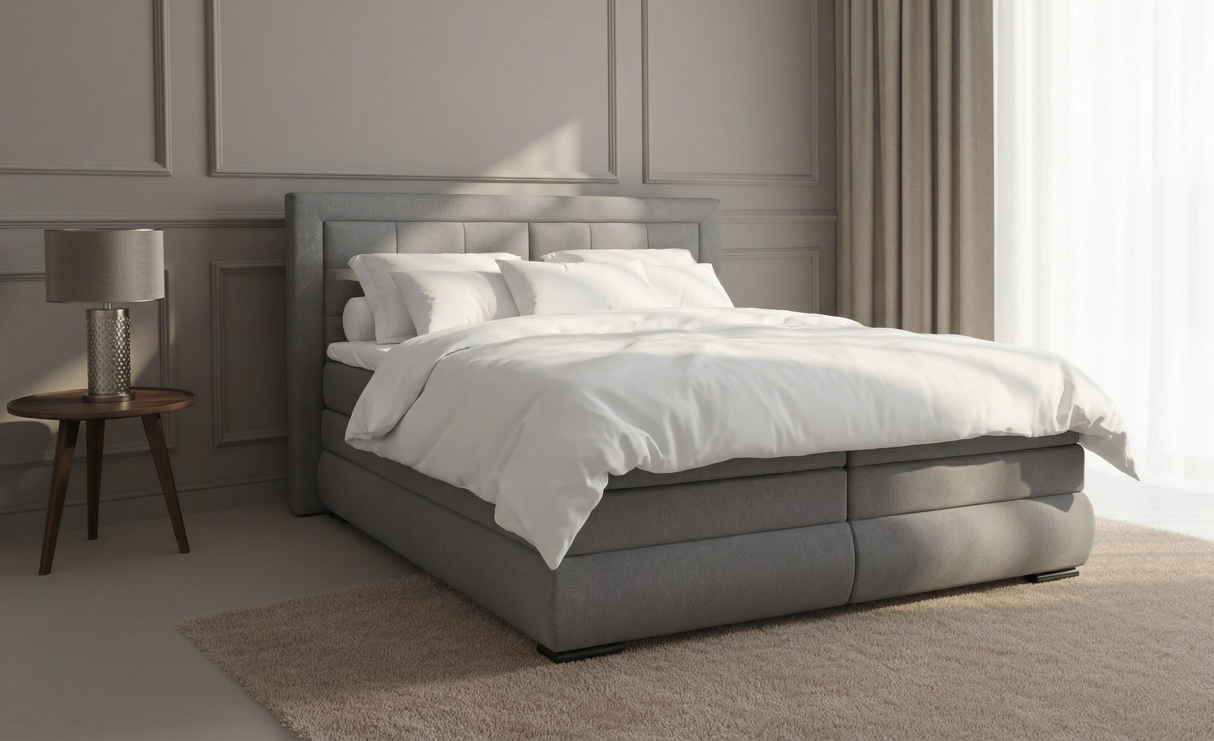 OTTO home Boxspringbett MIVVA mit Bettkasten, mit Taschenfederkernmatratze H3, H3/H4 mix, H4 (mit hochwertigem Strukturstoff, wahlweise mit LED-Leuchten), mit K – Bild 4 von 5