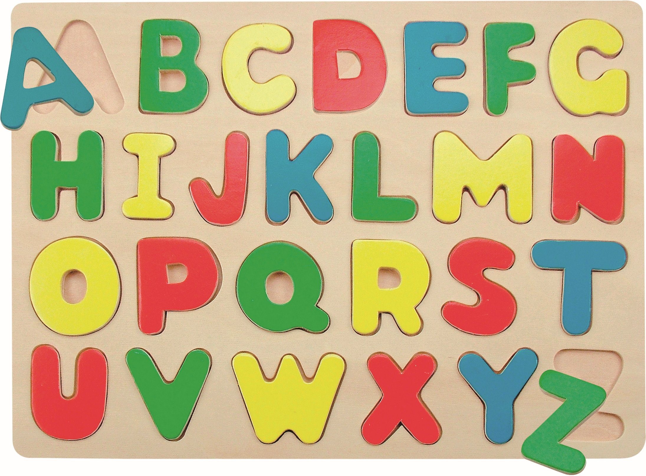 Woodyland Lernspielzeug großes Holzpuzzle zum Thema ABC - Buchstaben erlernen, 26tlg, 26 Teile im Puzzlebrett