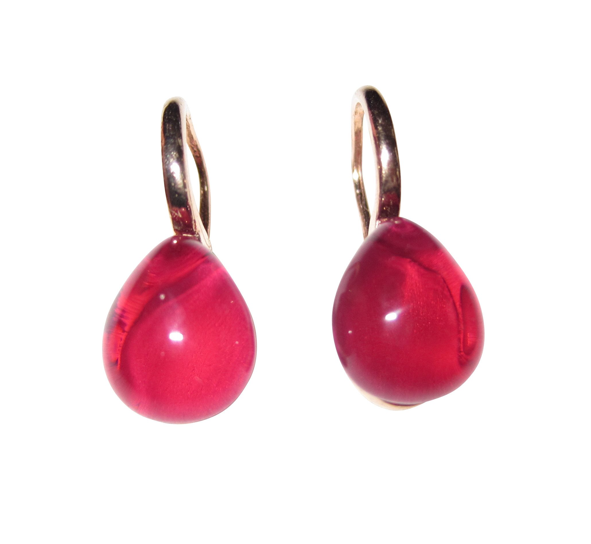 Mugello Paar Ohrhänger Bari fuchsia vergoldet klein leicht modern modisch, made in Italy, Sterlingsilber mit 18K Rotvergoldung
