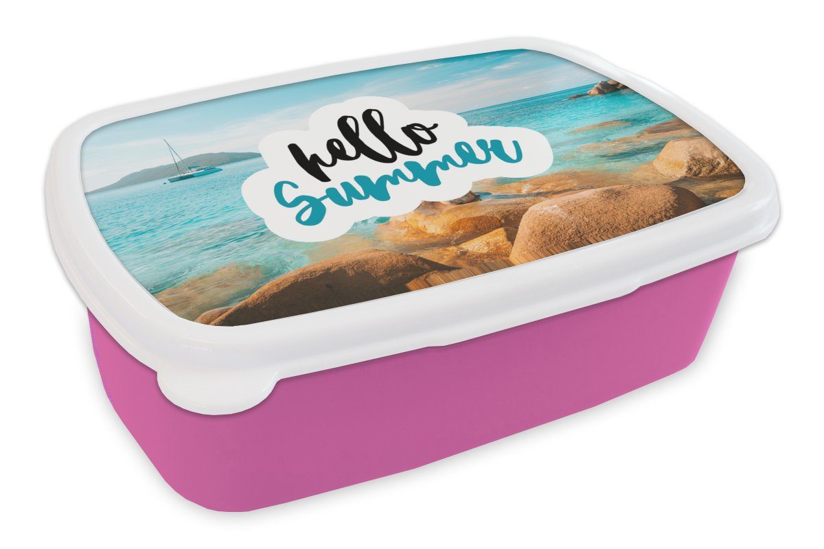 MuchoWow Brotbox Kunststoff, Zitat für - Meer, Snackbox, - - Lunchbox Erwachsene, (2-tlg), Boot Mädchen, Kunststoff Sommer Brotdose rosa Kinder,