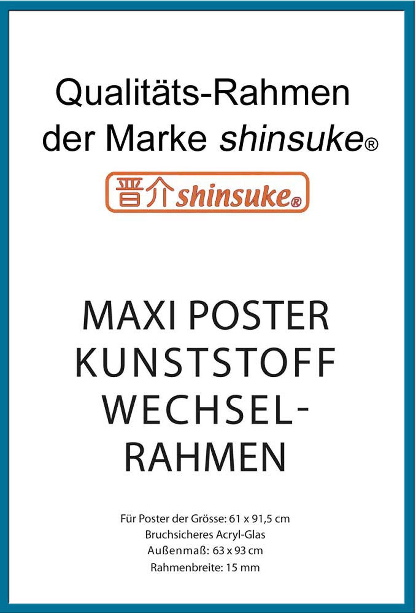 Profil: Wechselrahmen 15mm Acryl-Scheibe 61x91,5cm, empireposter Farbe Shinsuke® Kunststoff Rahmen Maxi-Poster türkis mit Posterrahmen