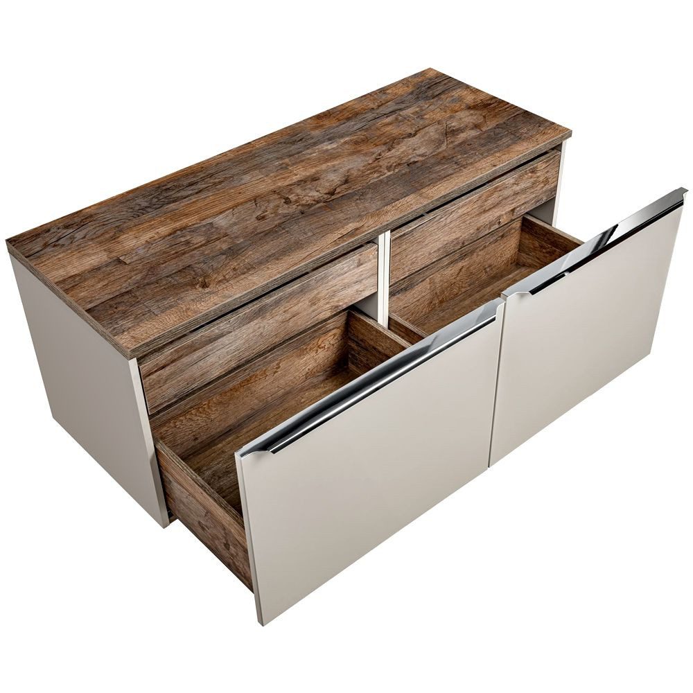 Lomadox Waschbeckenschrank PUEBLA-56-TAUPE taupe mit Vintage Oak 120,4/48,5/46 cm