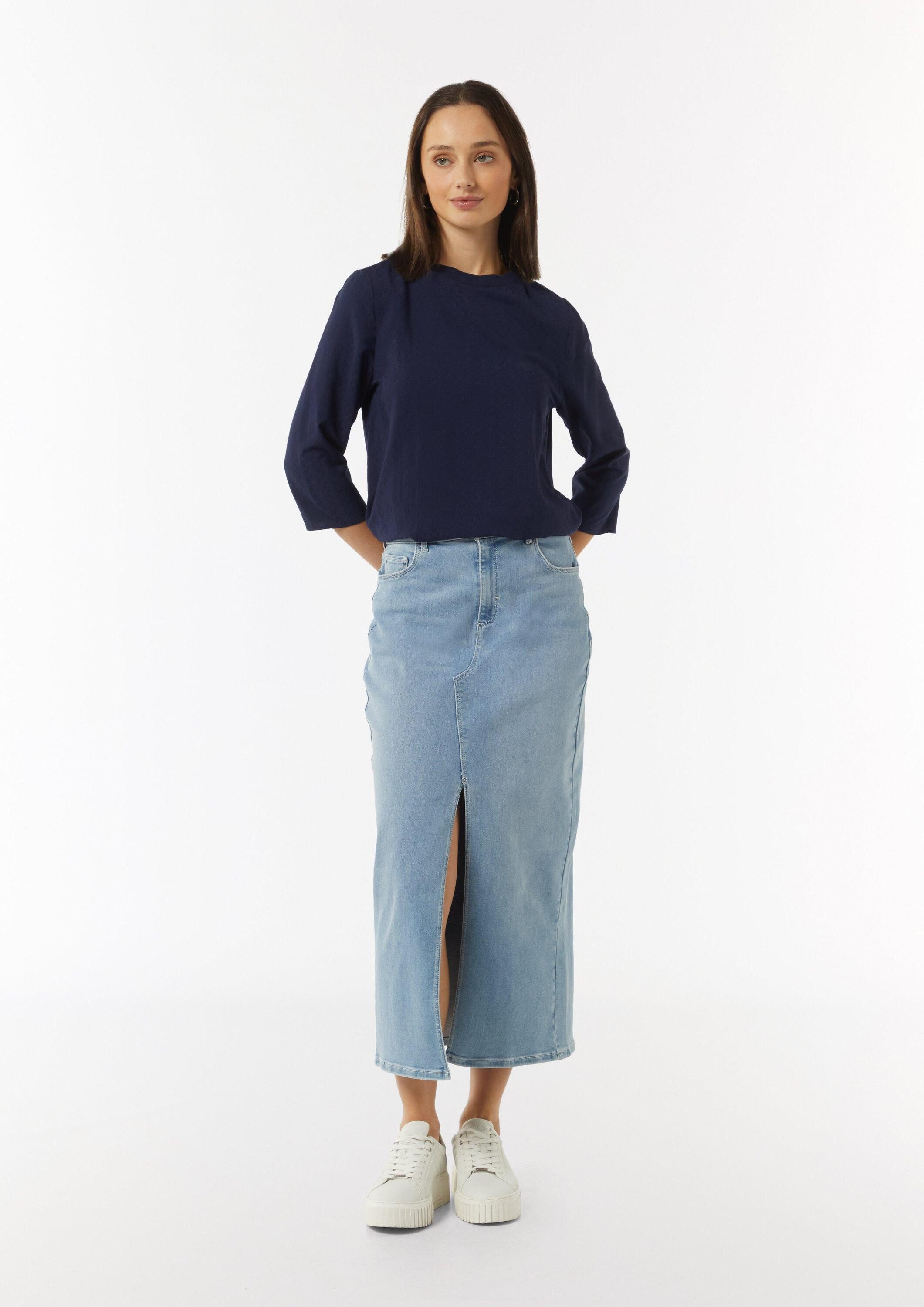 comma Kurzarmbluse Bluse Bluse aus Jacquard mit T-Shirt-Ausschnitt