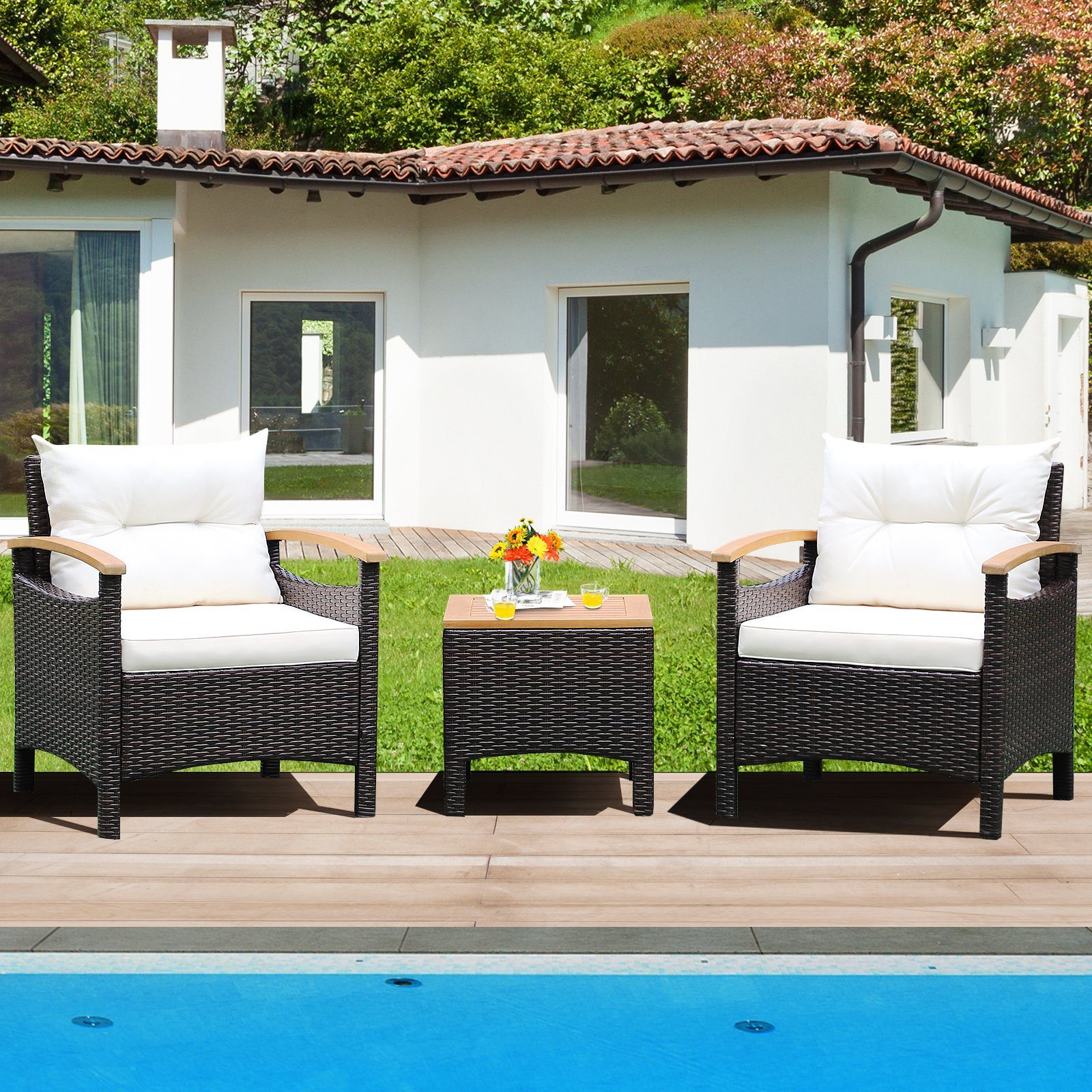 COSTWAY Balkonset, Rattan, 3tlg. 2 Sessel günstig online kaufen