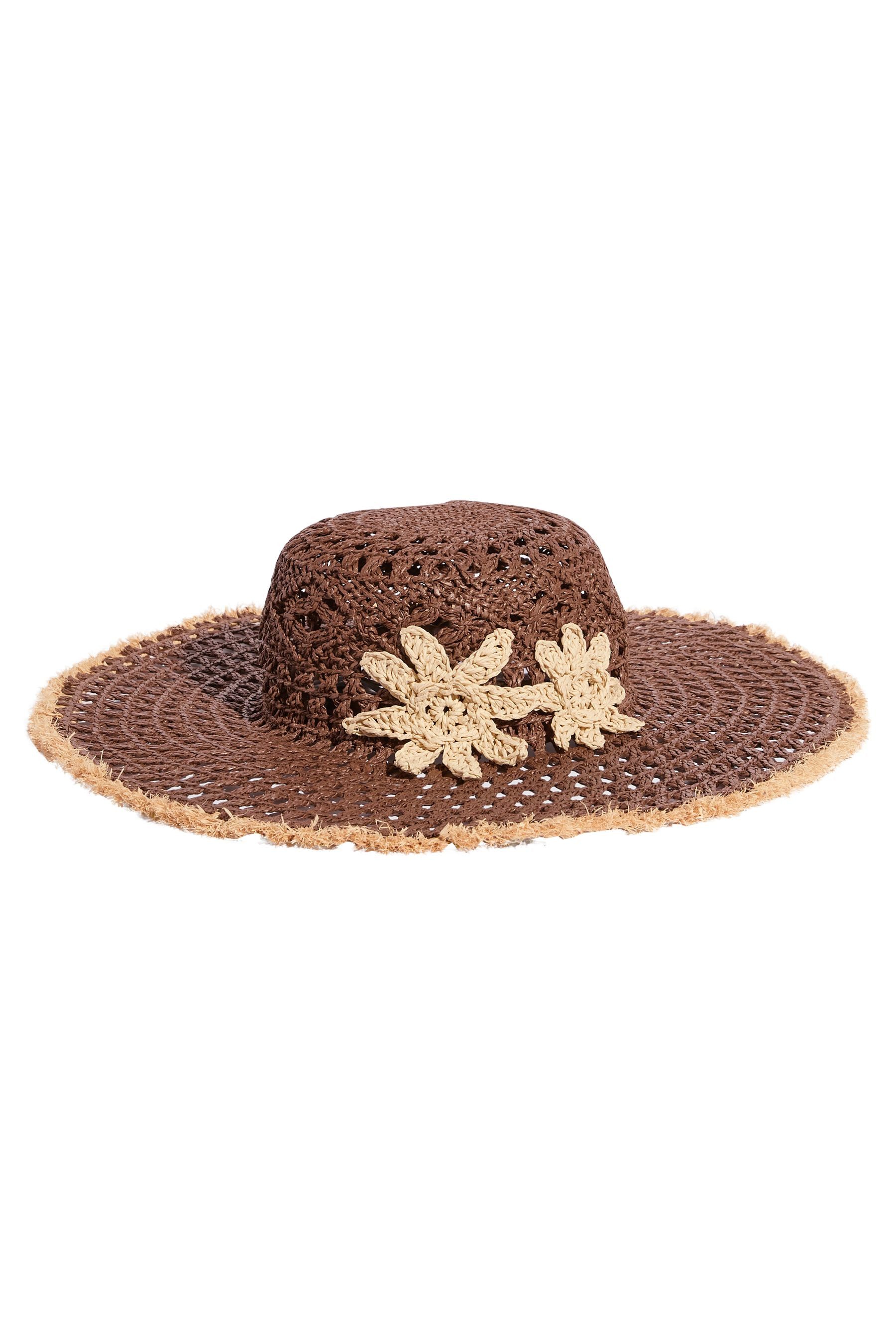 Strohhut Lipsy Schlapphut mit Blumen, offene Verarbeitung