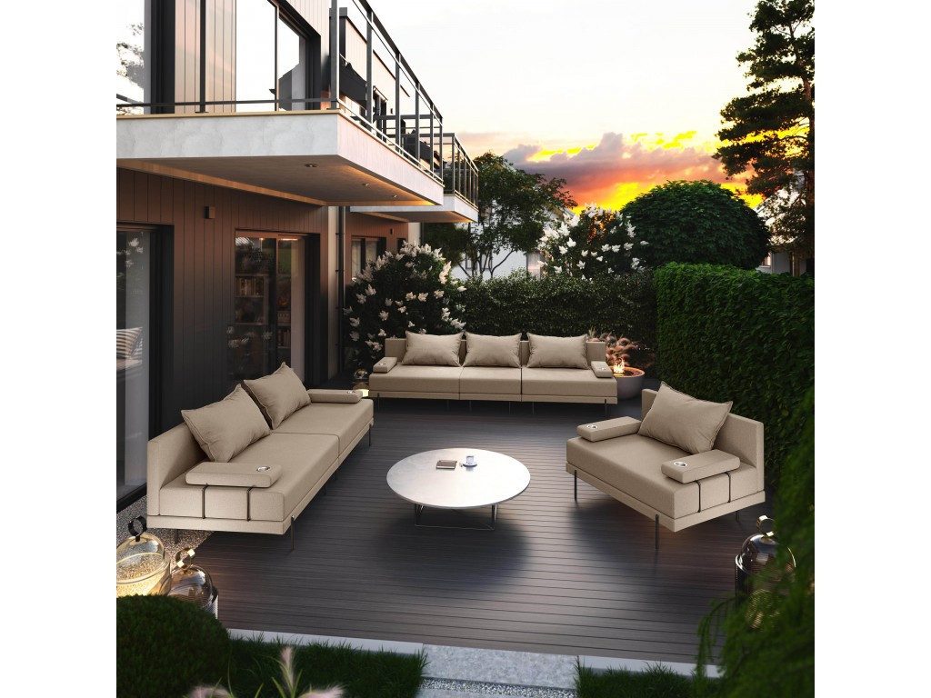 TRADA Gartenlounge-Set Gartensofa beständig gegen Sonnenlicht & Wasser - Beige, (Set), Gartensofa-Set mit 2 Getränkehaltern