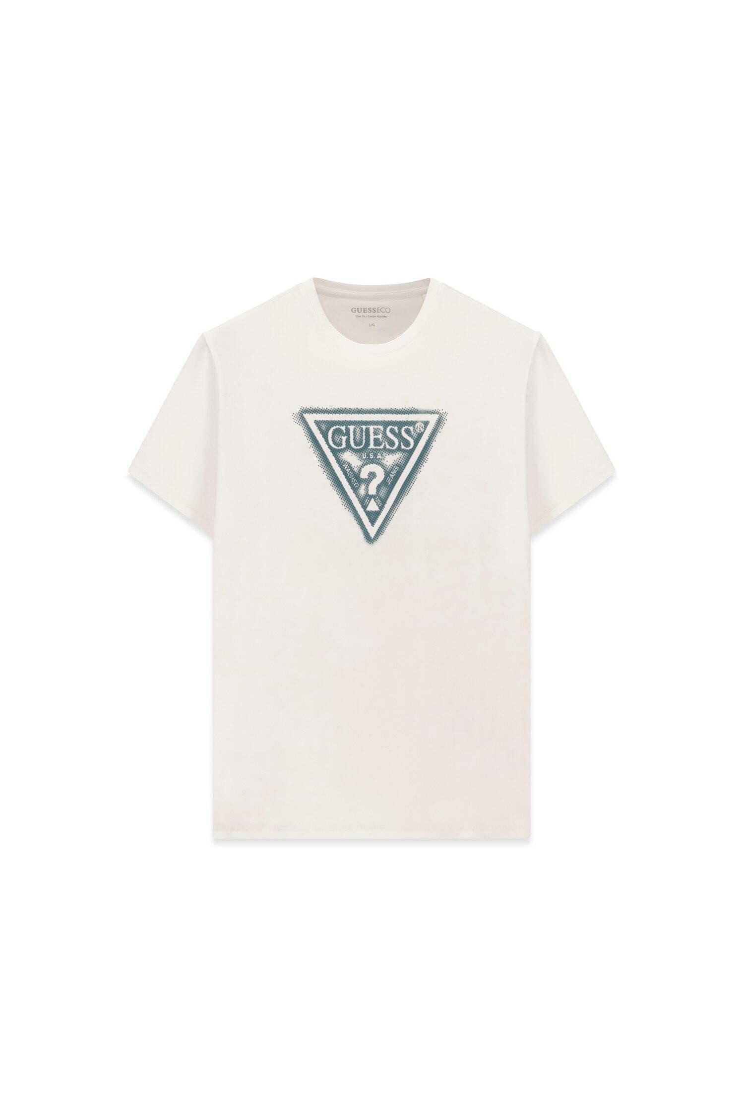 Guess T-Shirt TRIANGLE SPRAY TEE Rundhalsausschnitt, Baumwoll-Mix, Slim Fit
