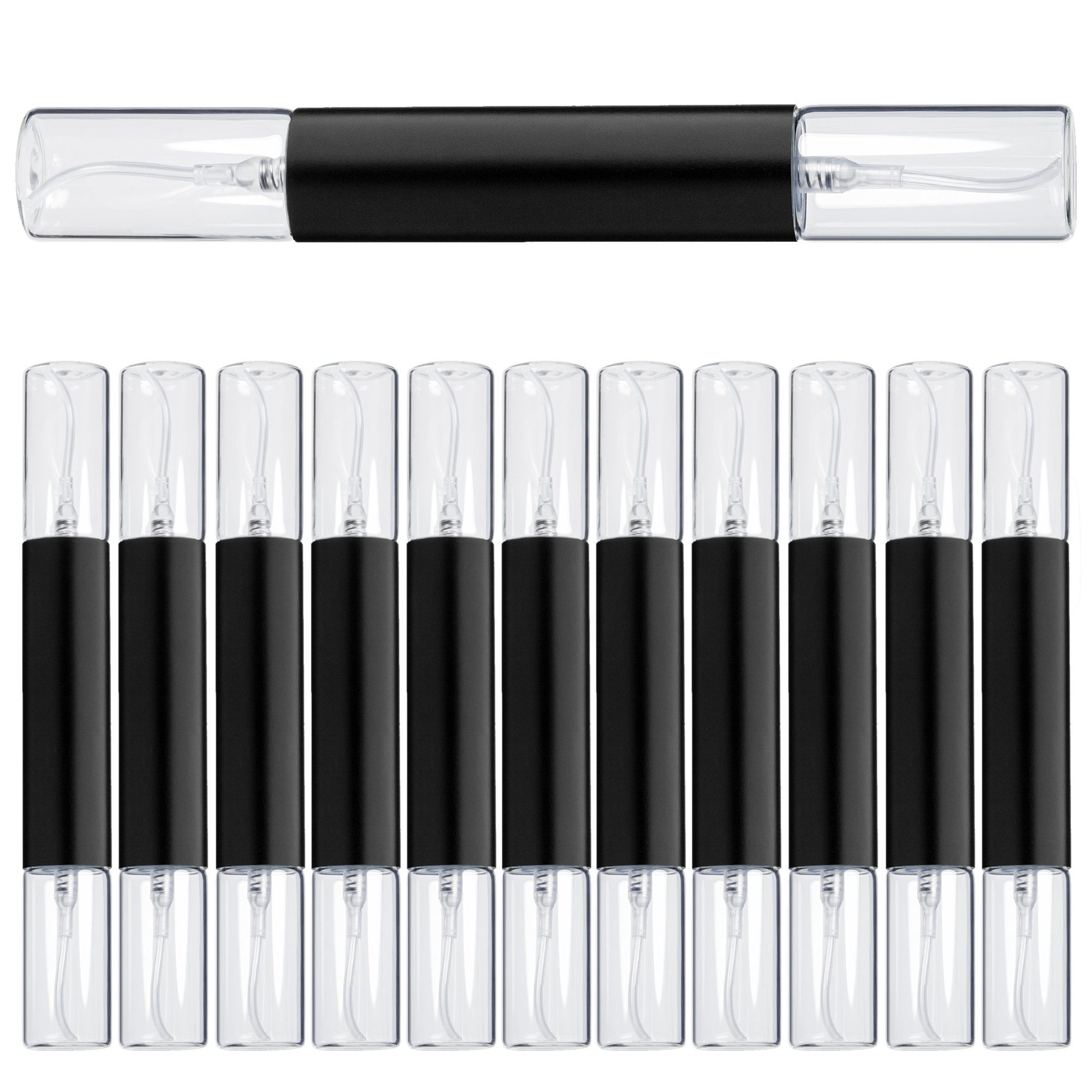 CK Verpackung GmbH Parfümzerstäuber 12x Glasfläschchen Duo 2x5 ml mit Aluminium Zerstäuber Sprükopf Probe (Set x12)
