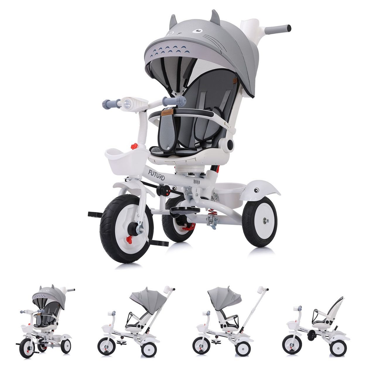 Chipolino Dreirad Futuro 2 in 1, PU-Räder, Musik, Licht, Becherhalter, Schiebegriff, faltbar, 25 kg