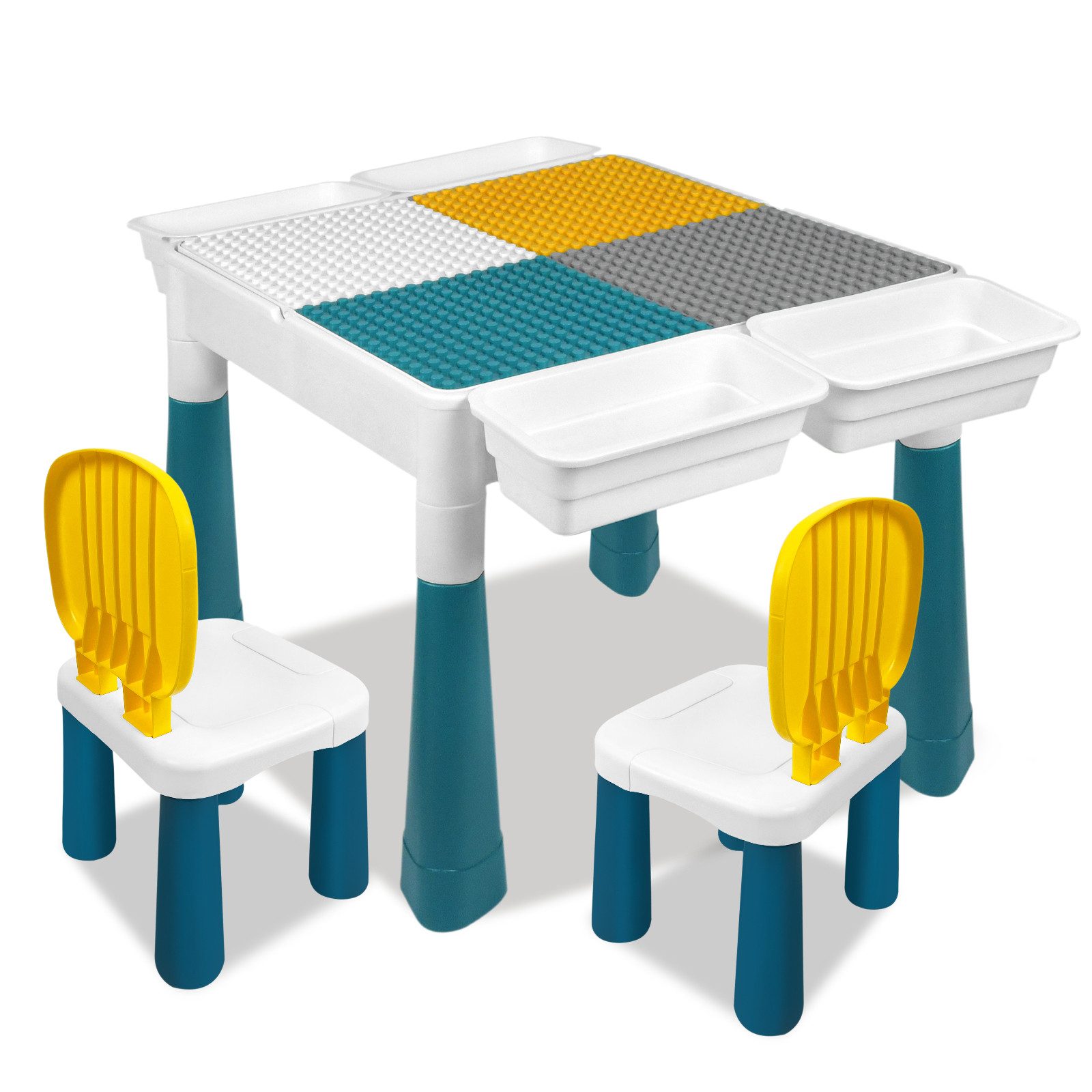 FIVMEN Kindersitzgruppe Höhenverstellbarer Kindertisch mit Stühle Set Spieltisch mit Blocks, (162-tlg)
