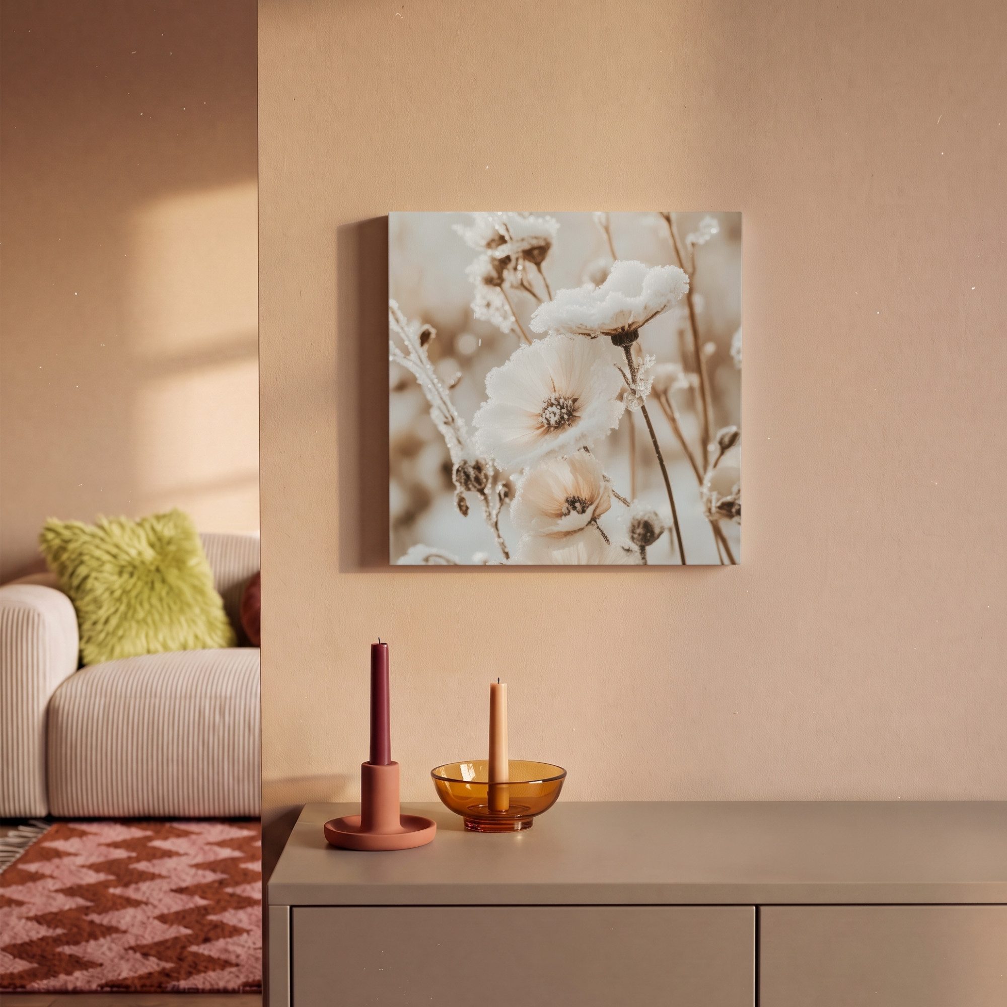 OneMillionCanvasses® Leinwandbild Blumen - Winter - Weiß - Schnee - Beige, Fotodruck (1 St), Wandbild, Deko Schlafzimmer Wohnzimmer Flur 20x20 cm – Bild 2 von 5