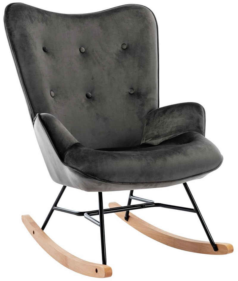 TPFLiving Schaukelstuhl Sanna mit hochwertig gepolsterter Sitzfläche (Schwingstuhl - Relaxstuhl - Relaxsessel - Lehnstuhl), Buchenholz/Metall Natura/schwarz - Sitzfläche: Samt dunkelgrau