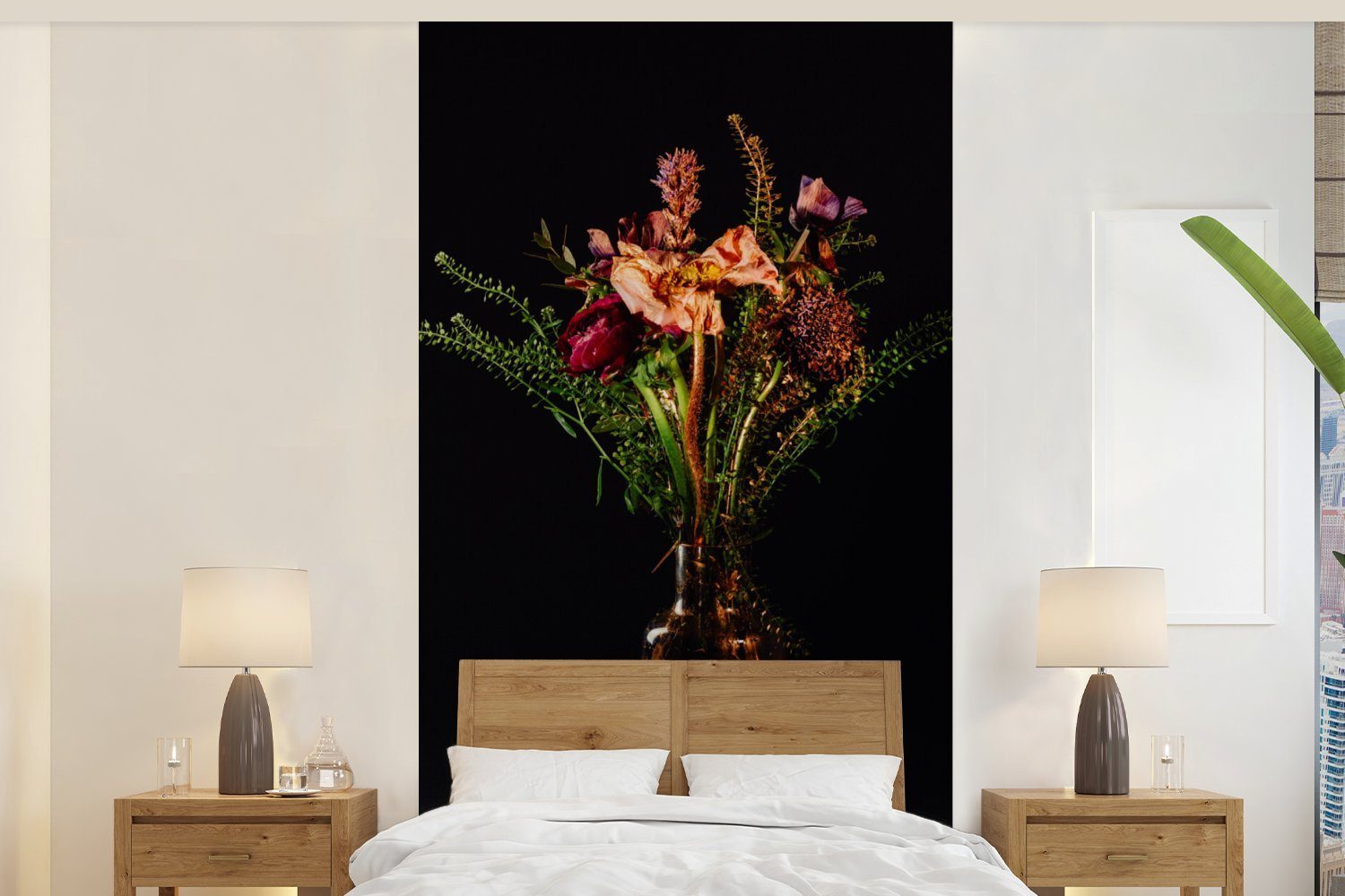 MuchoWow Fototapete Stilleben - Blumen - Vase, Matt, bedruckt, (2 St), Vliestapete für Wohnzimmer Schlafzimmer Küche, Fototapete