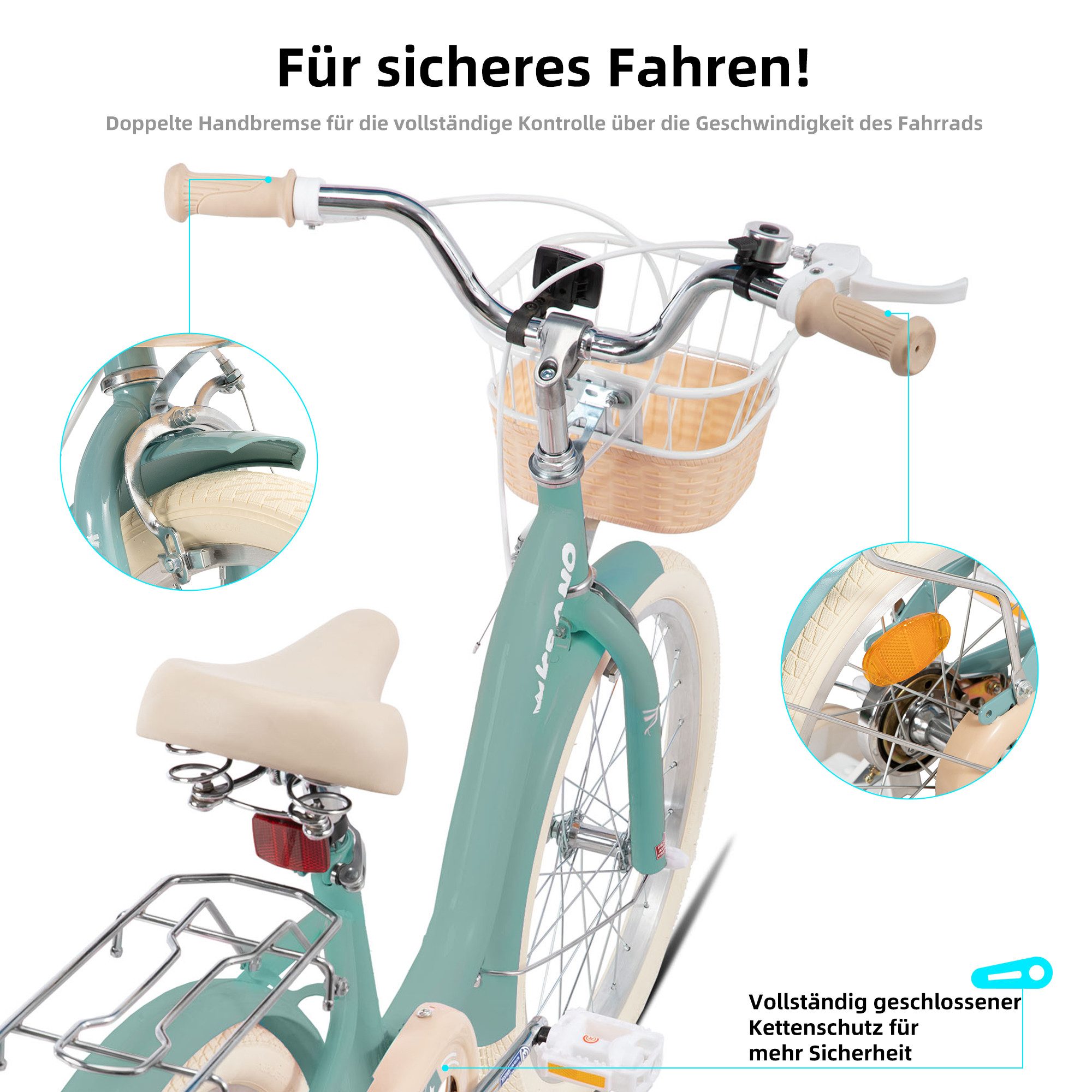 JOYSTAR Kinderfahrrad 16/20 Zoll Fahrräder für Mädchen Geeignet 4-10 Jahren, mit Korb, Kotflügel, Kettenschutz, Gepäckträger und Stützrädern