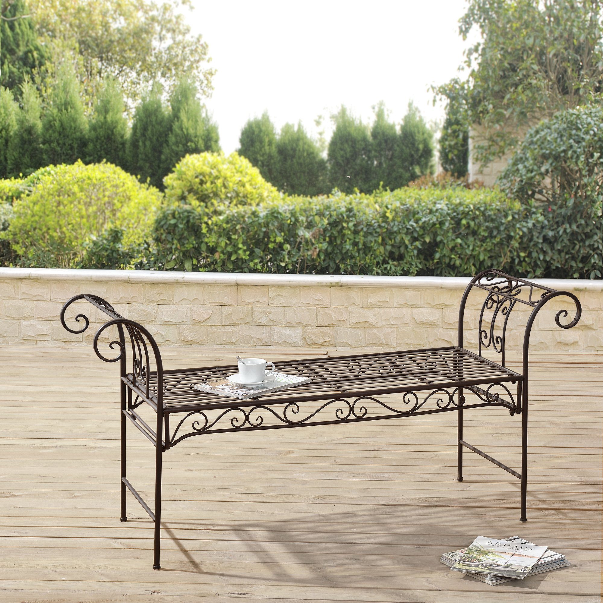 en.casa Gartenbank, »Cossila« Parkbank Sitzbank 70x147x46cm Metall Braun