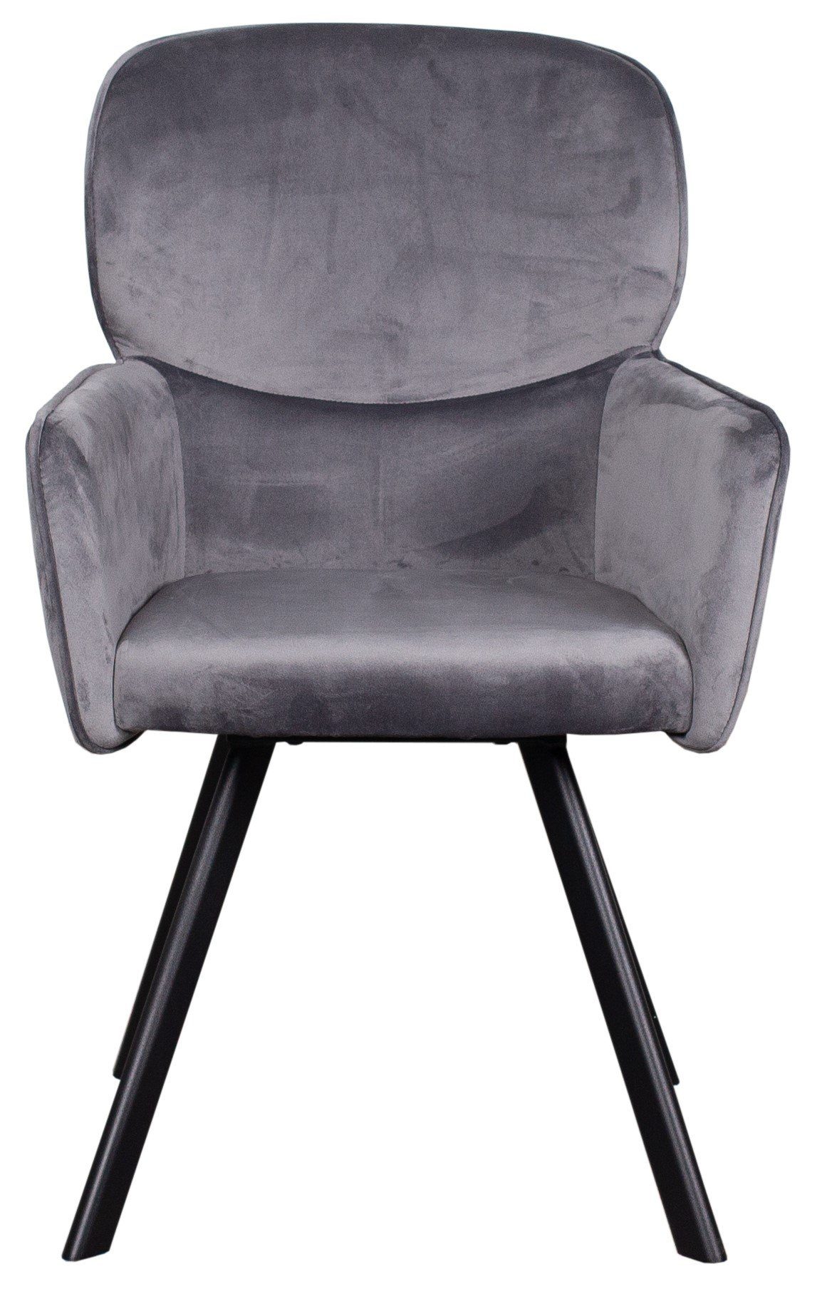 Rückenlehne - Esszimmer Sessel (1-St), - hohe grau living - - - Metall-Gestell Armlehnen - bene Treviso Samt - gepolstert Samtbezug Diningsessel