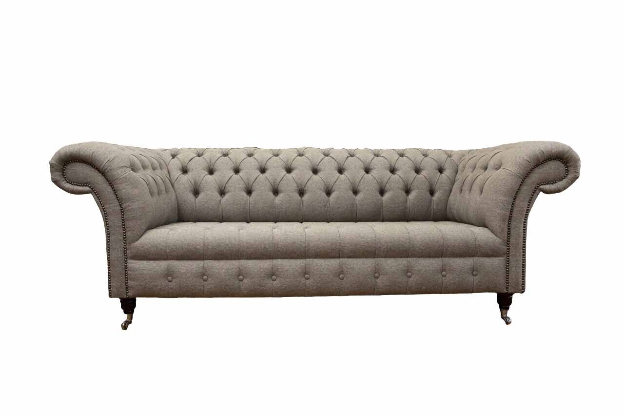Xlmoebel Chesterfield-Sofa Beige klassisches Sofa 3-Sitzer im englischen Stil 230cm, Sofa 1 Teile, Made in Europa