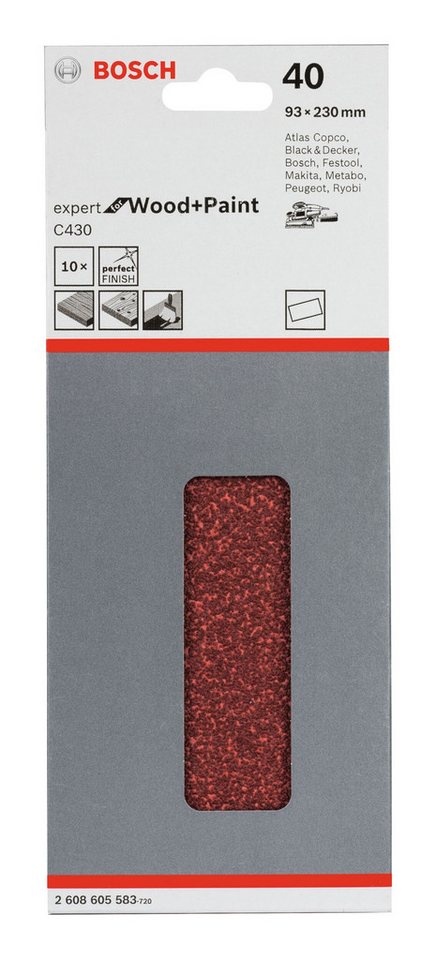 Thumbnail - BOSCH Schleifpapier, (10 Stück), C430 Schleifblatt gespannt ungelocht K40 - 93 x 230 mm - 10er-Pack
