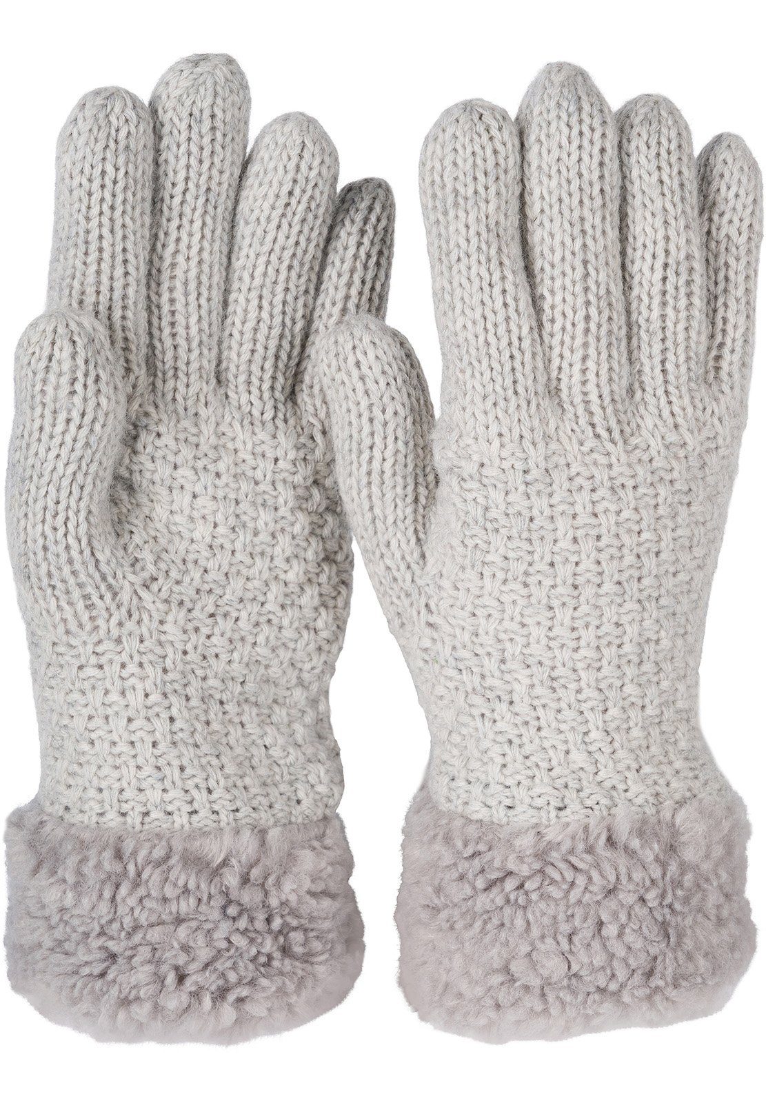 styleBREAKER Strickhandschuhe Strickhandschuhe mit Perlmuster und Fleece Hellgrau