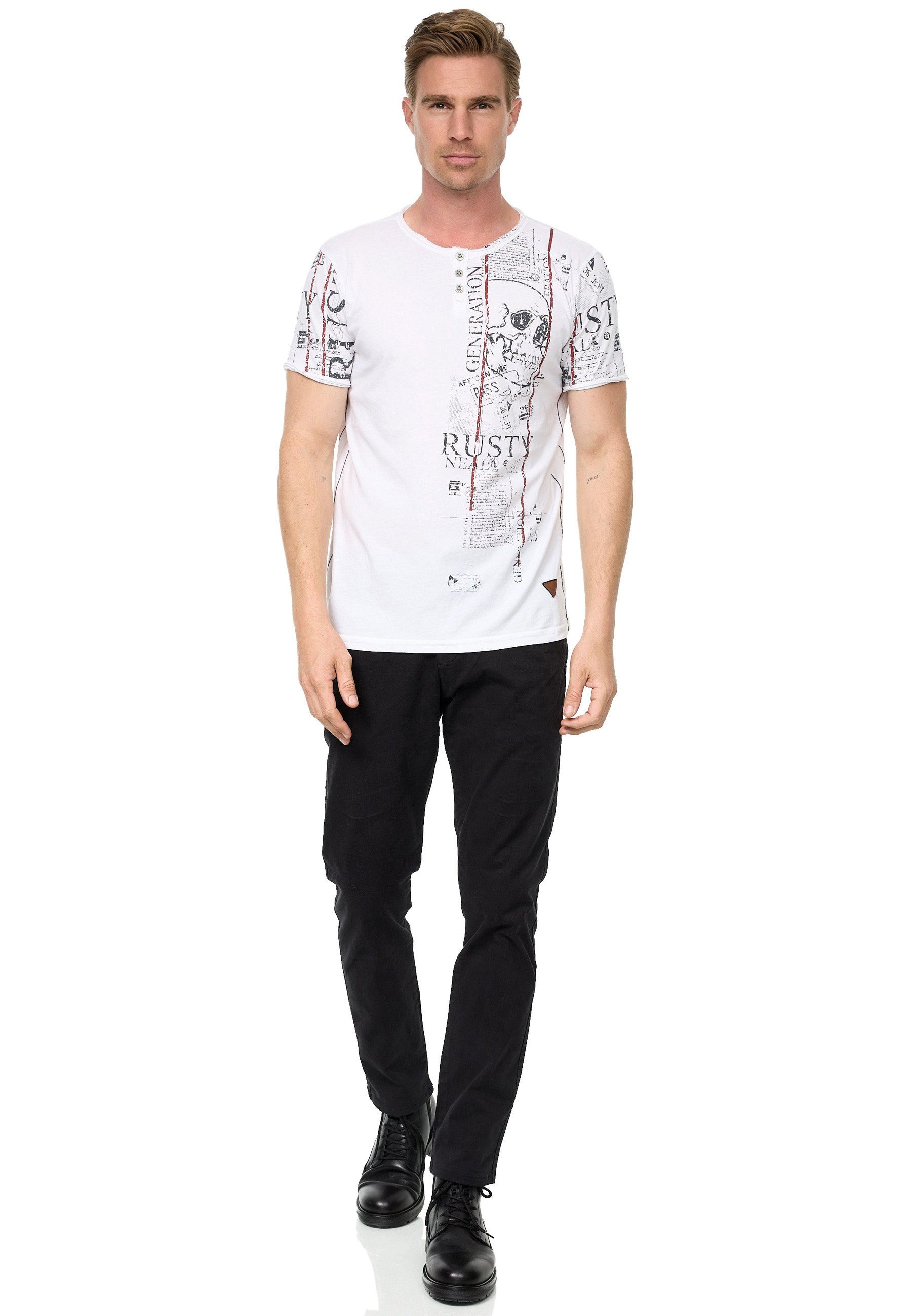 Rusty Neal T-Shirt im mit weiß Used-Look Allover-Print